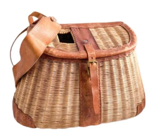 Vintage Fishing Creel Woven Wicker Basket