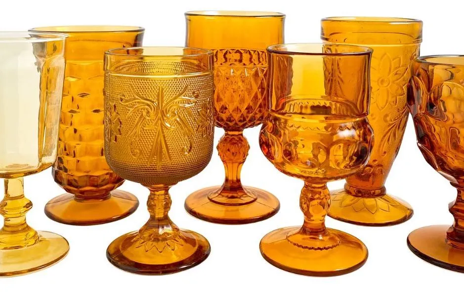Vintage Amber Glass Goblets/Various