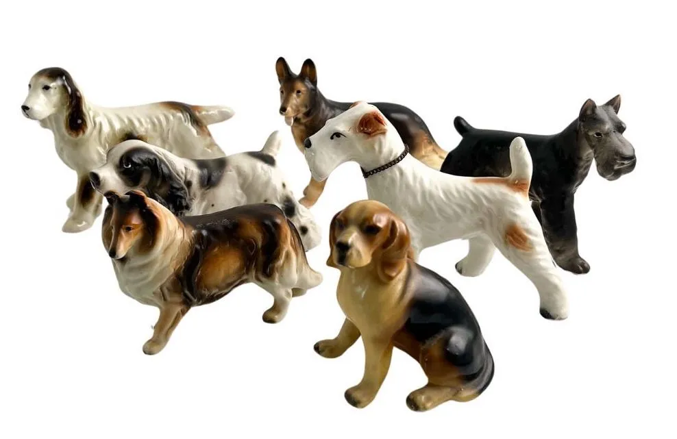 Ceramic Vintage Dog Miniatures/Set of 7