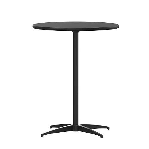 Black 24" Round Wood Cocktail Table with 30" and 42" Columns