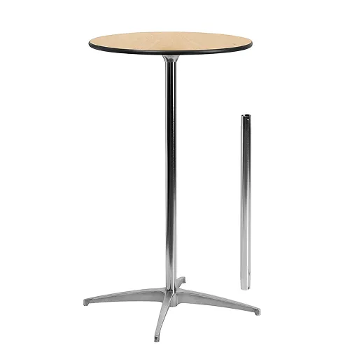Chrome 24" Round Wood Cocktail Table with 30" and 42" Columns
