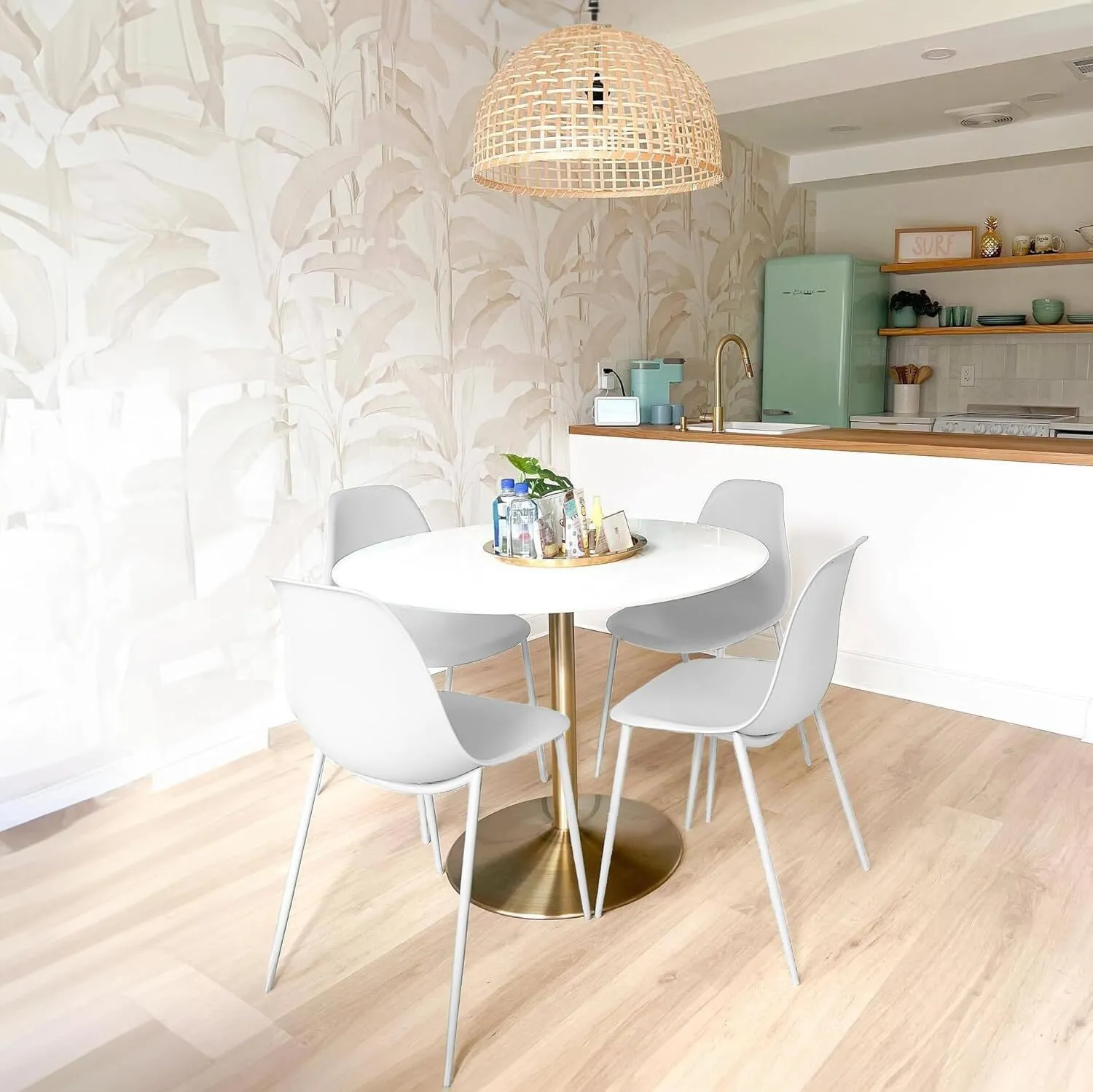 Modern Kitchen Chairs - Plastic Dining Chair with Metal Legs (White)