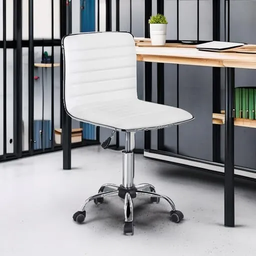 Adjustable Task Chair PU Leather Office Chair (White)