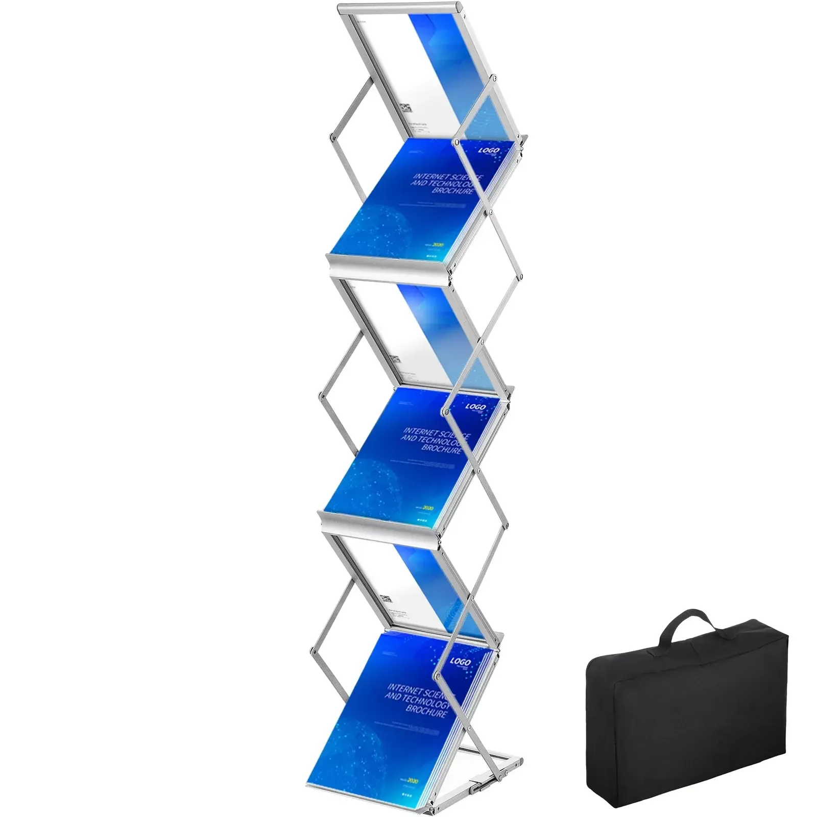 Literature Rack, 6 Pocket Foldable Stand Brochure Rack