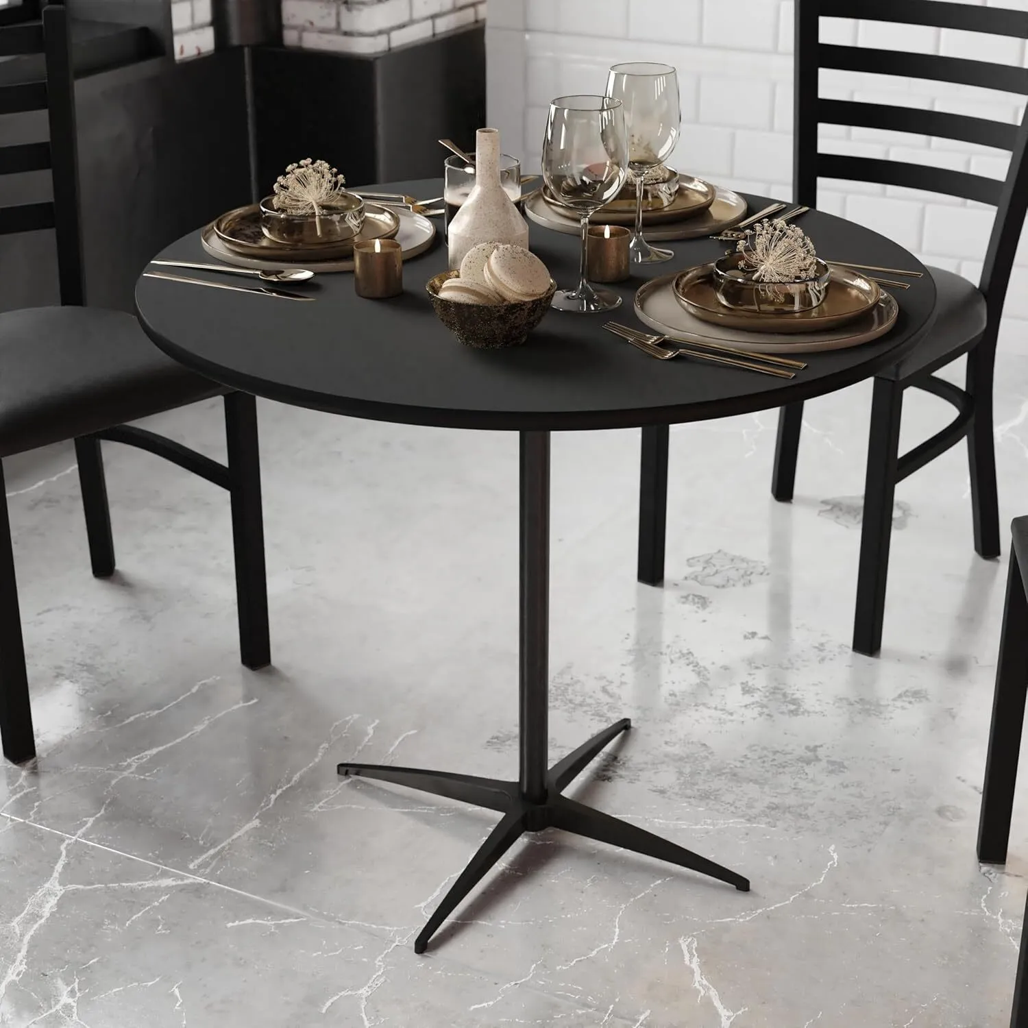Black 36'' Round Wood Cocktail Table  with 30'' and 42'' Columns