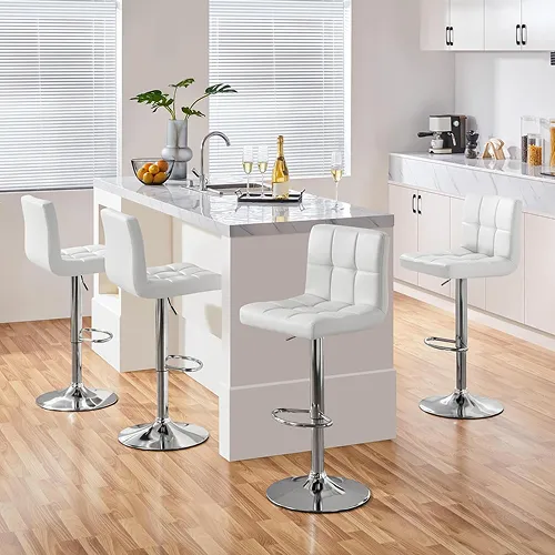 PU Leather Swivel Barstools - White