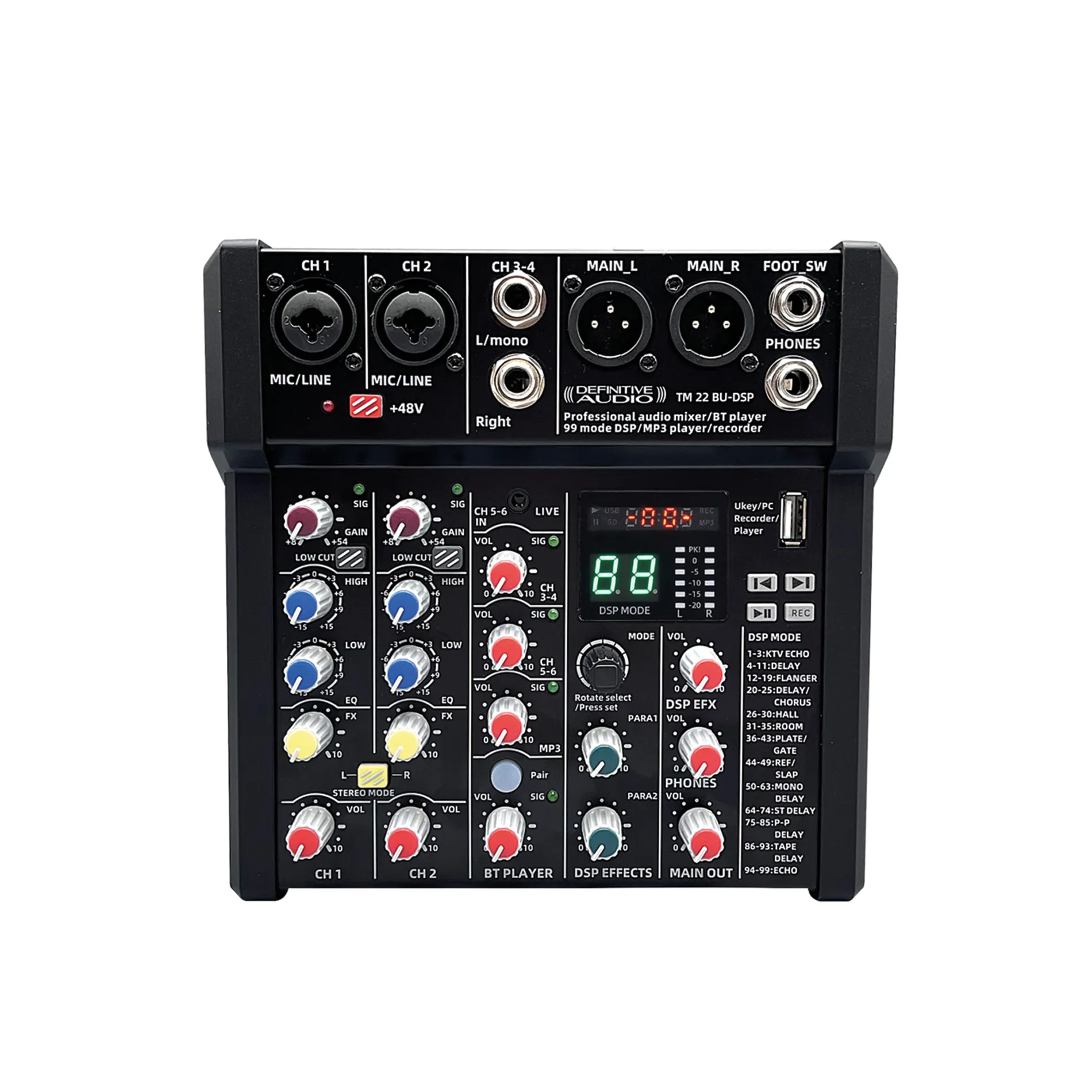 Table de Mixage 2 micros 1 Ligne + USB + bluetooth