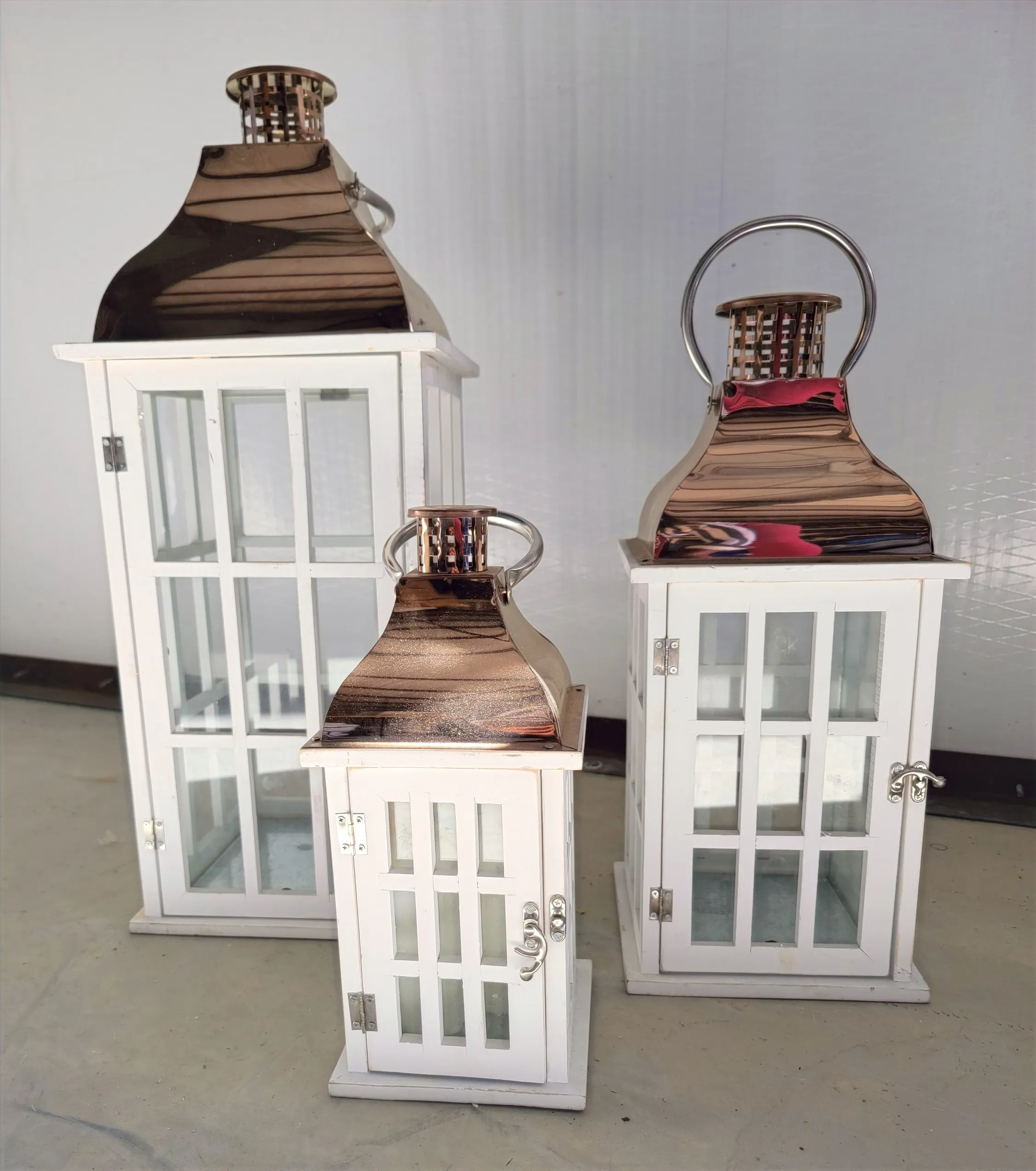 Copper Top Window White Lantern