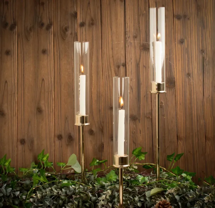 Gold Metal Candle Holder with Sleeves