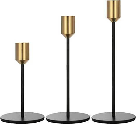 Black /Gold Taper Candle Holder Set