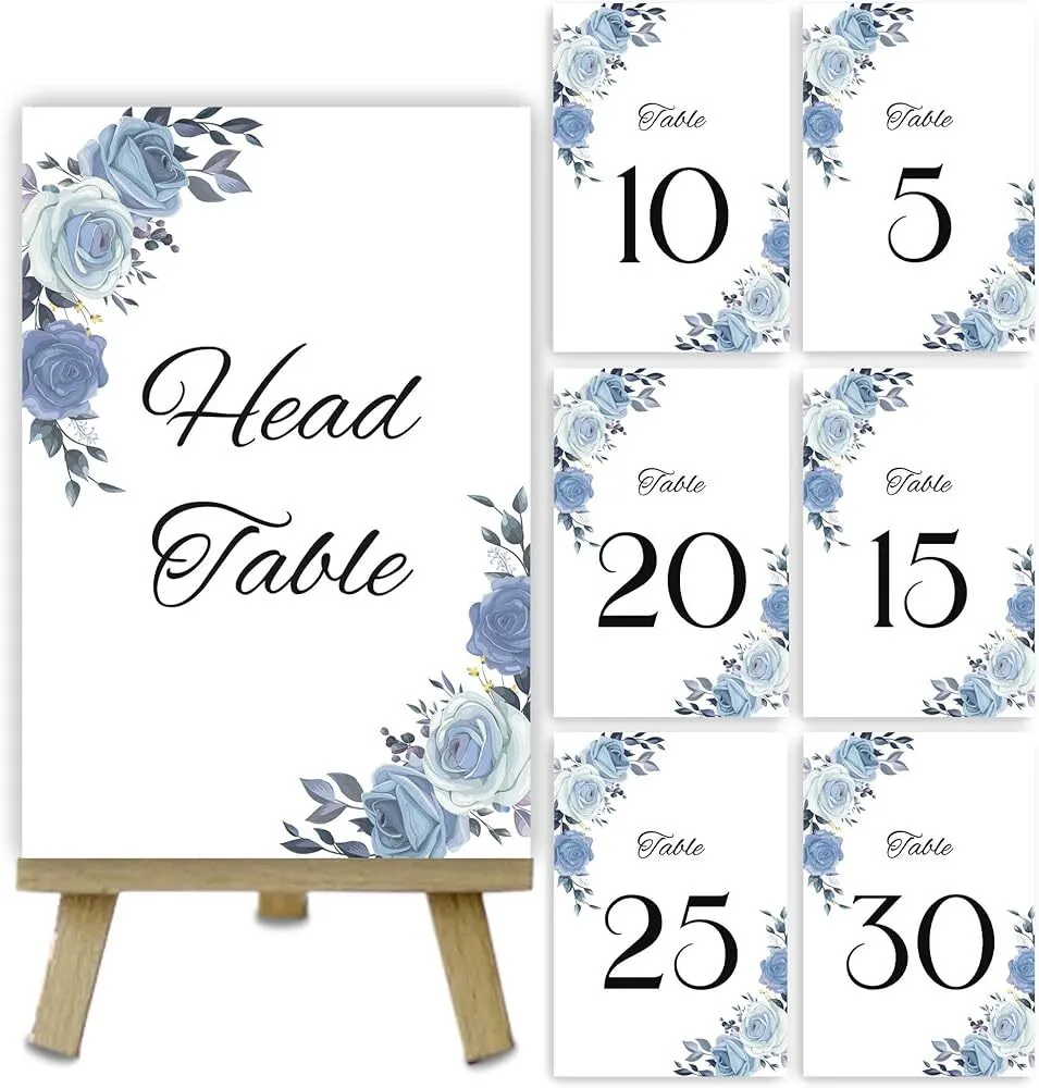 Blue Floral Border Print Table Number