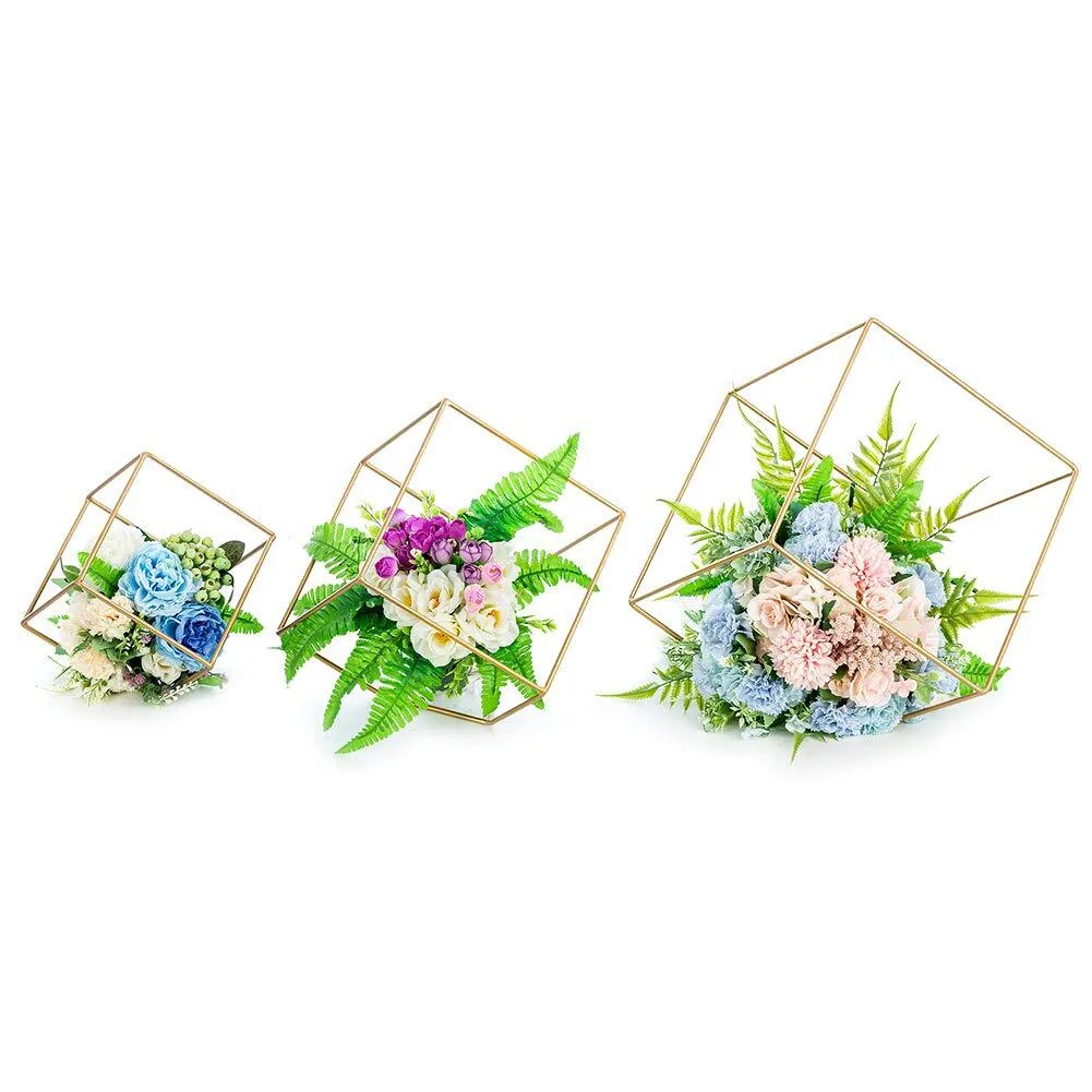 3 Pcs Metal Hexagon Shaped Geometric Design Flower Stand