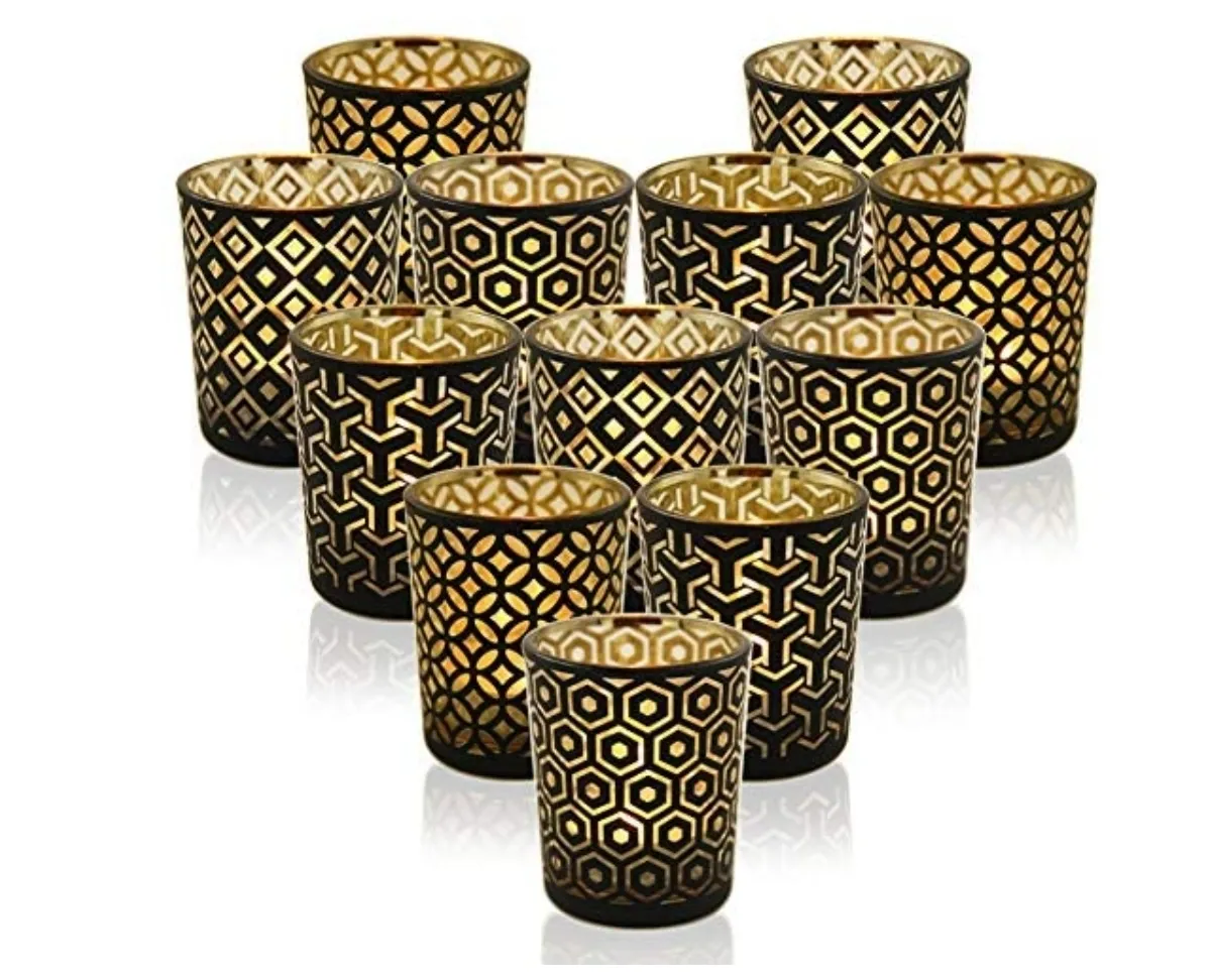 Mixed Black Patterned Candle Holders