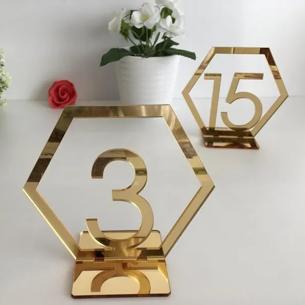 Gold Hexagon Laser Cut Table Number
