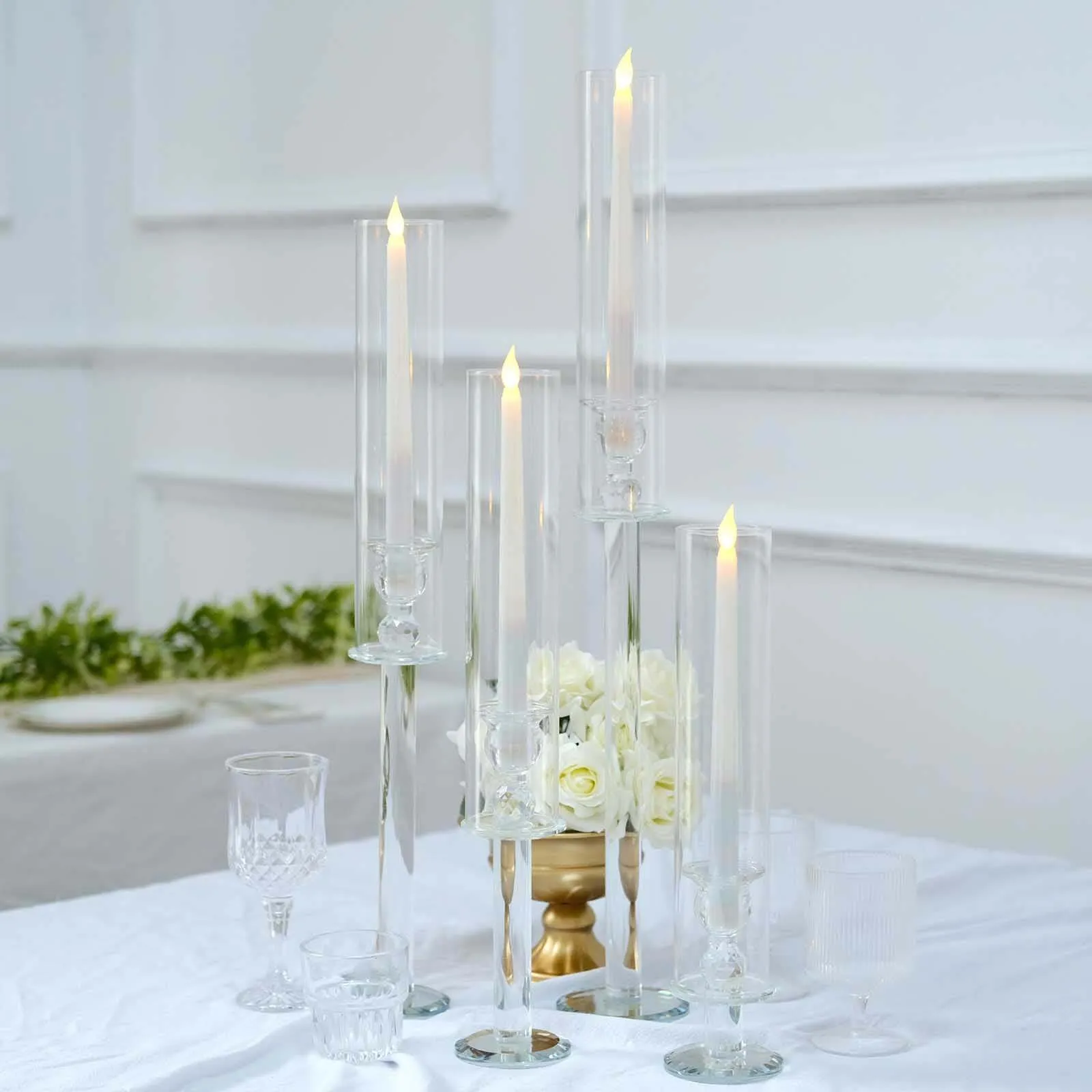 Clear Crystal Glass Hurricane Taper Candle Holders