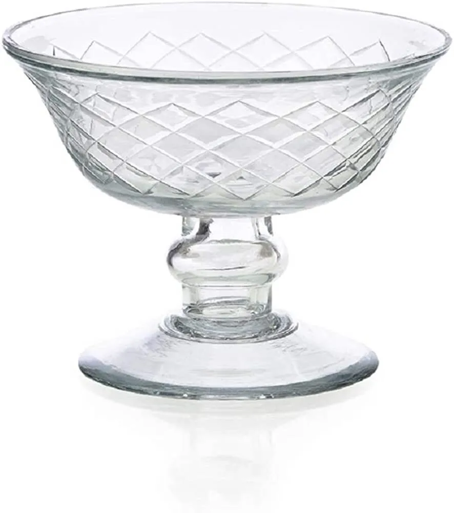  Diamond Cut Glass Pedestal Bowl