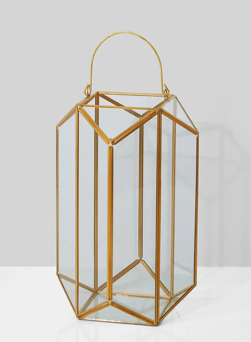 Gold Emerald Cut Candle Holder