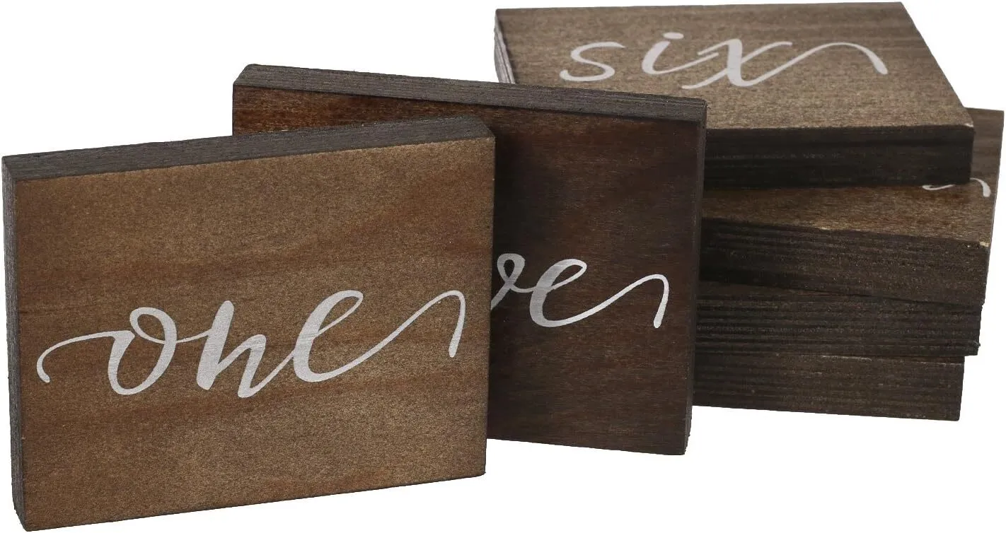 Rustic Elegant Calligraphy Wooden Table Numbers