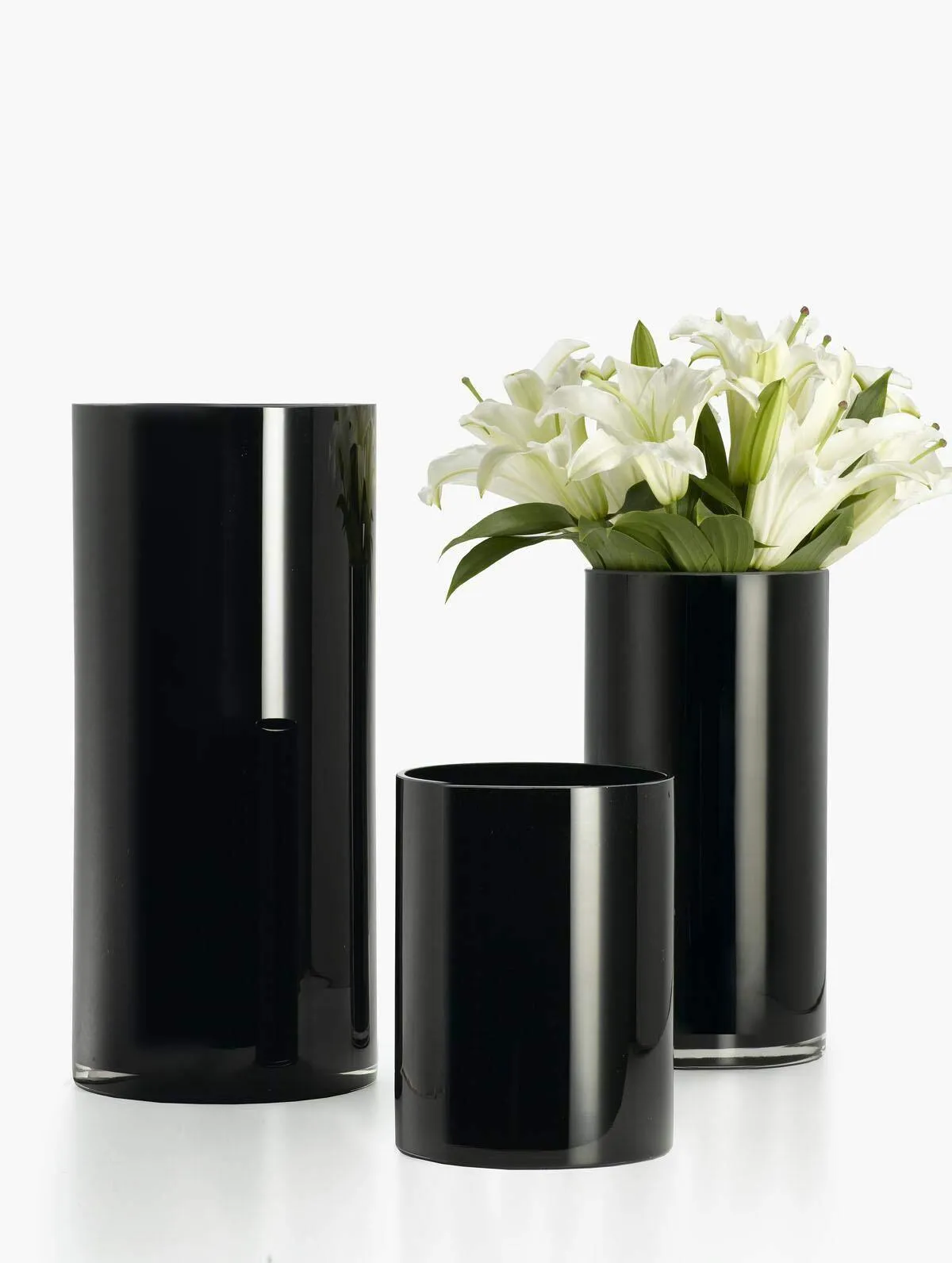 Black Glass Cylinder Vase Set