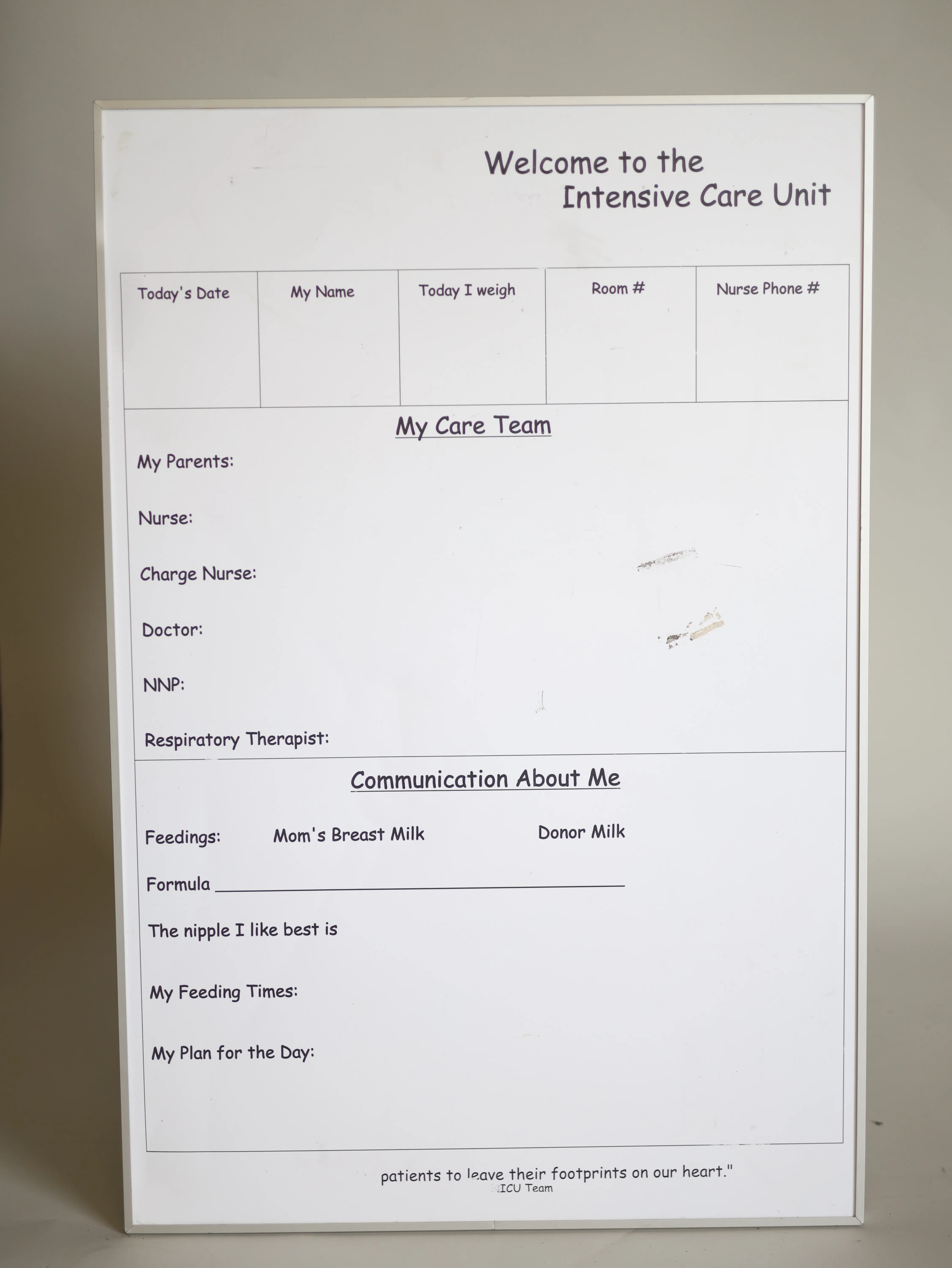 NICU whiteboard