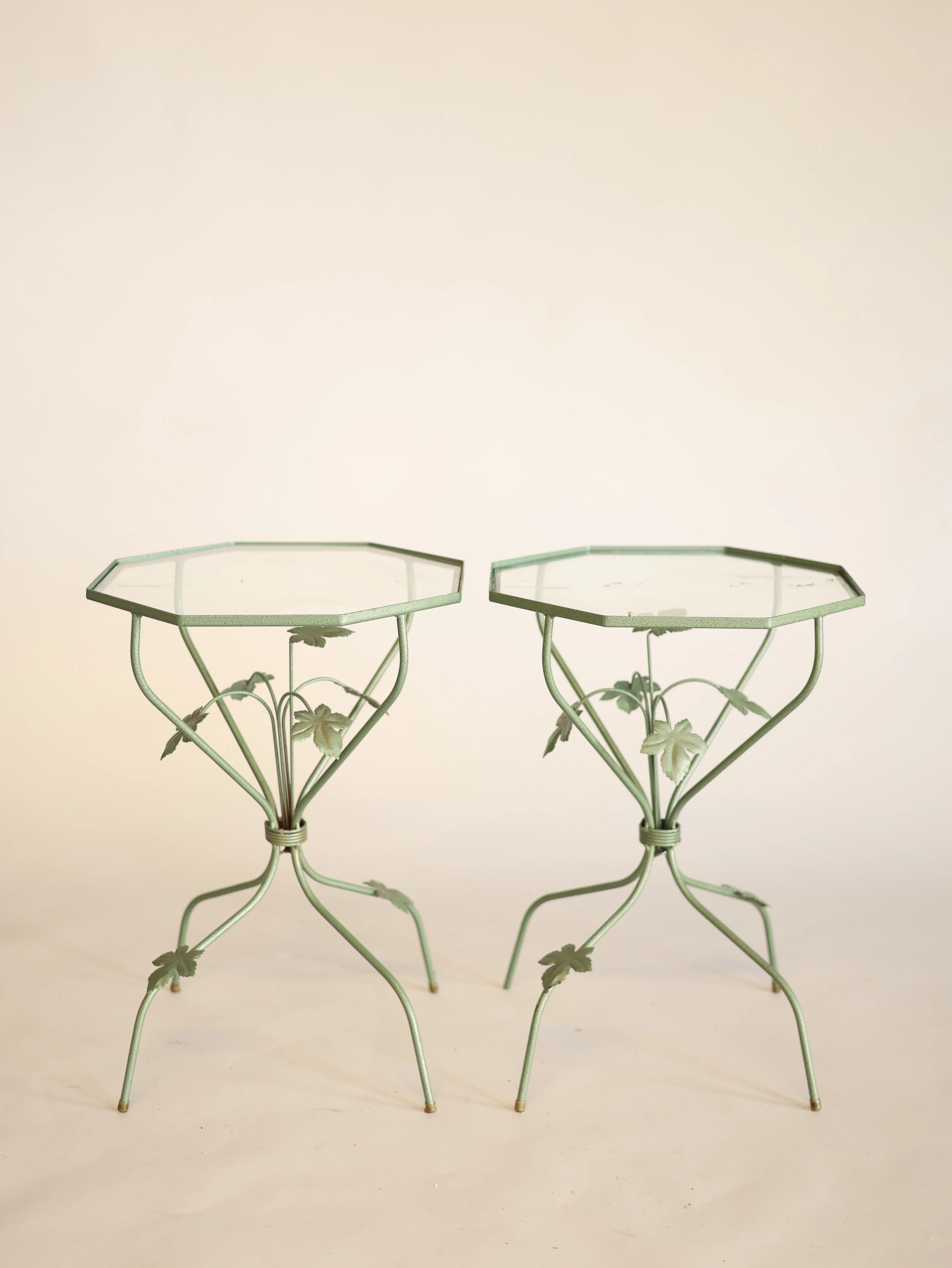 Green outdoor side tables - glass top