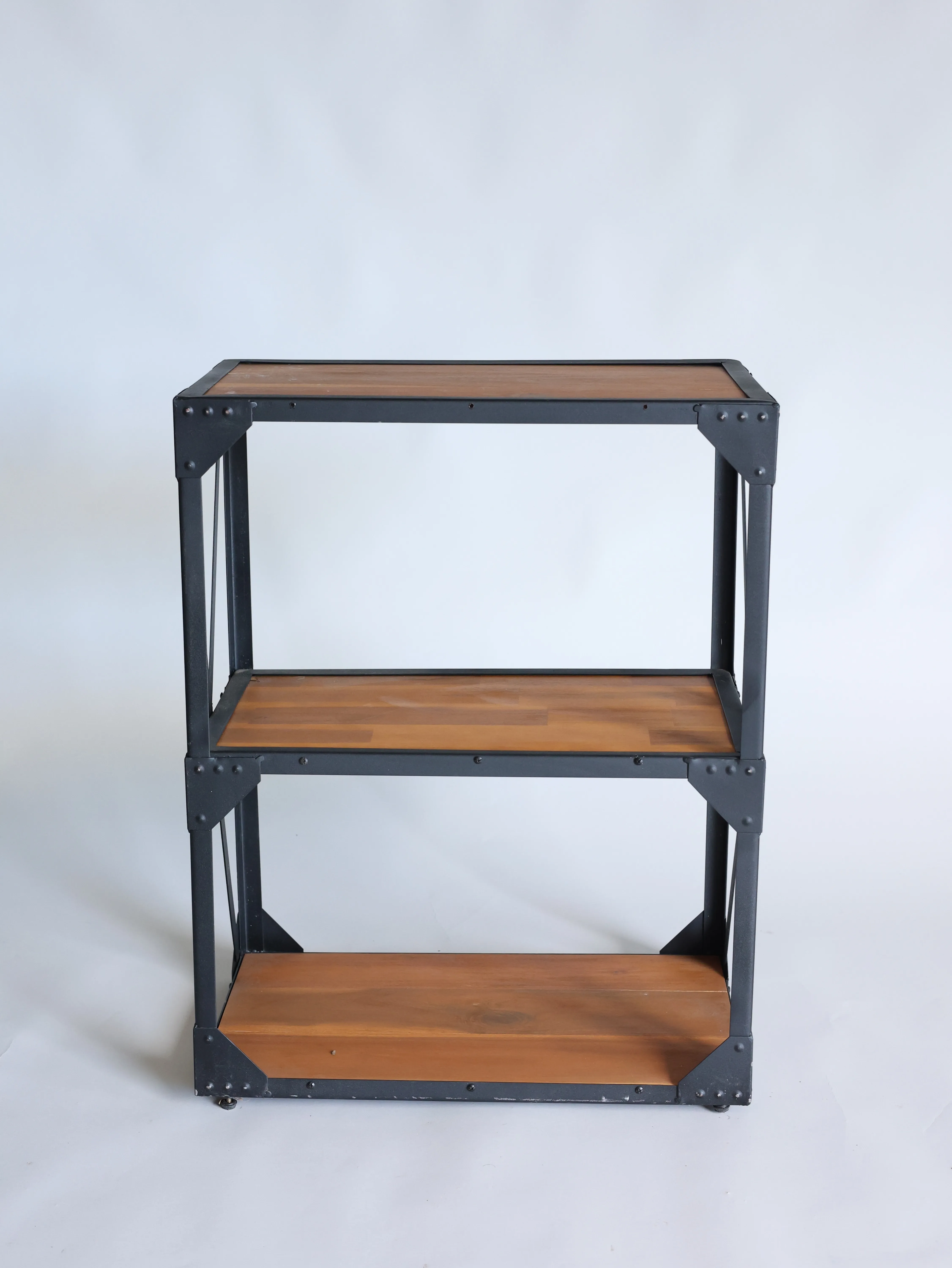Small industrial shelf black iron and wood