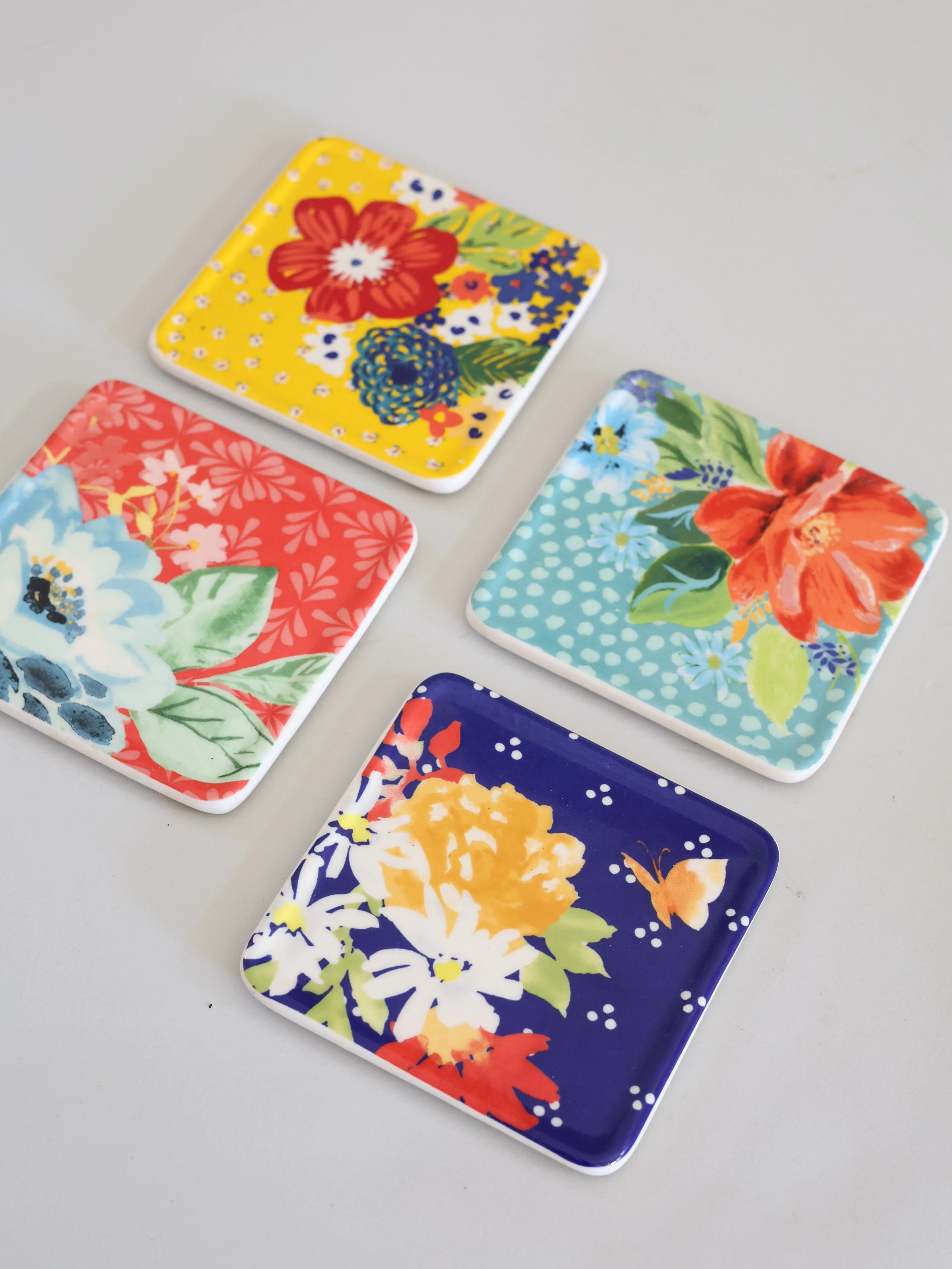 Ceramic Coaster Set Flowers