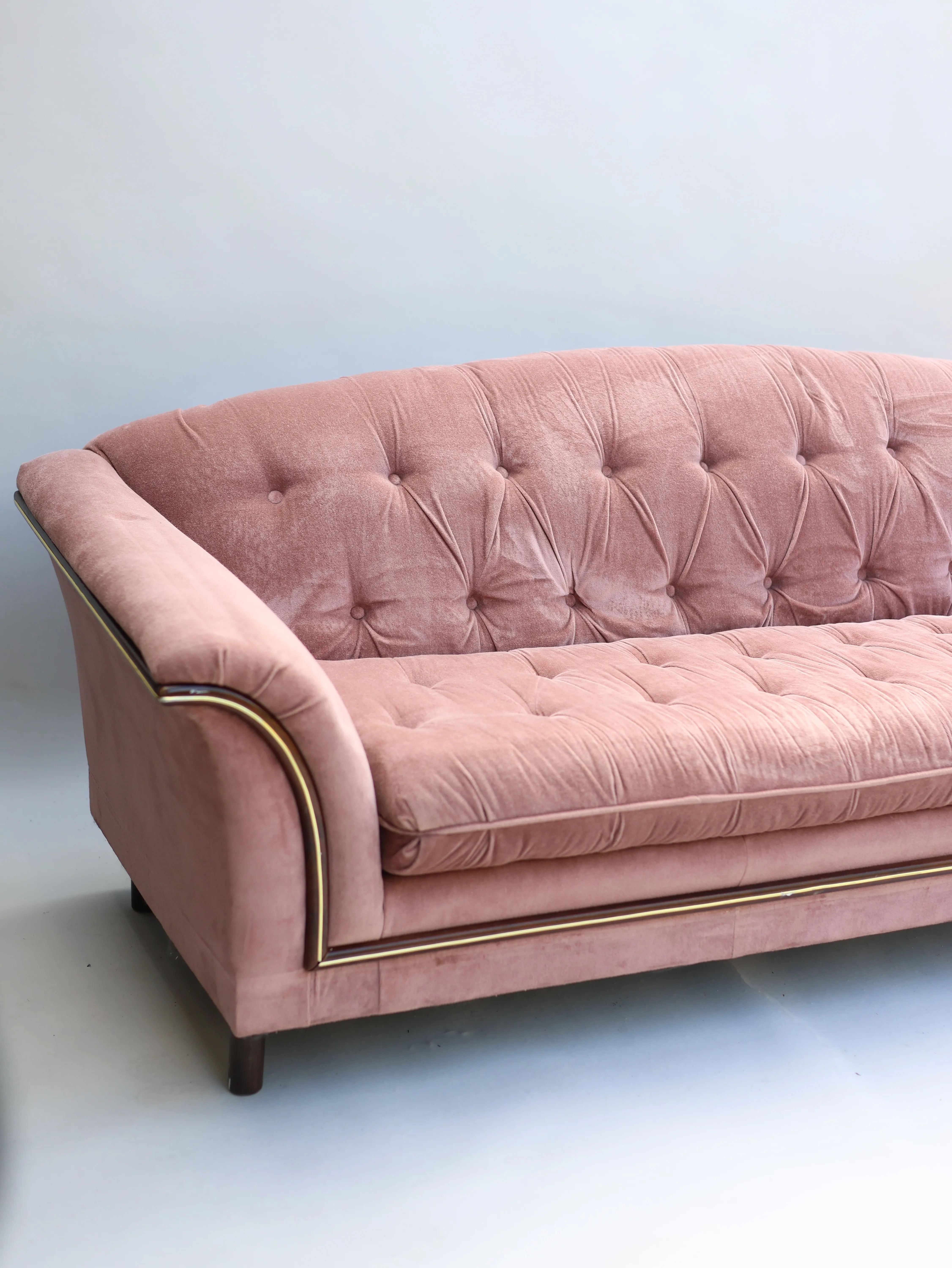 Maude Pink Velvet 3 Seater Sofa Wooden Trim