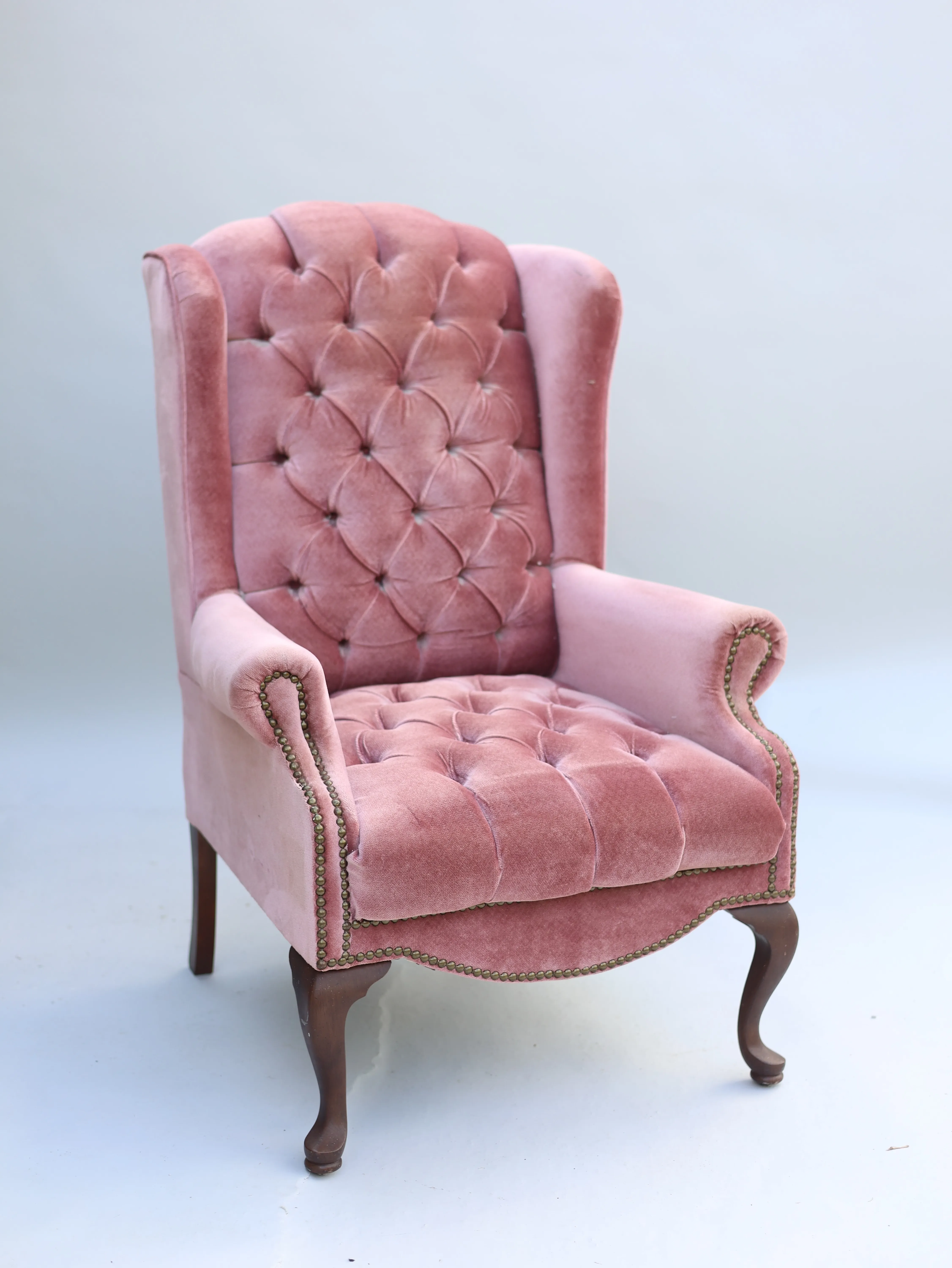 Evelyn - Pink Velvet Tufted Armchair with ottoman