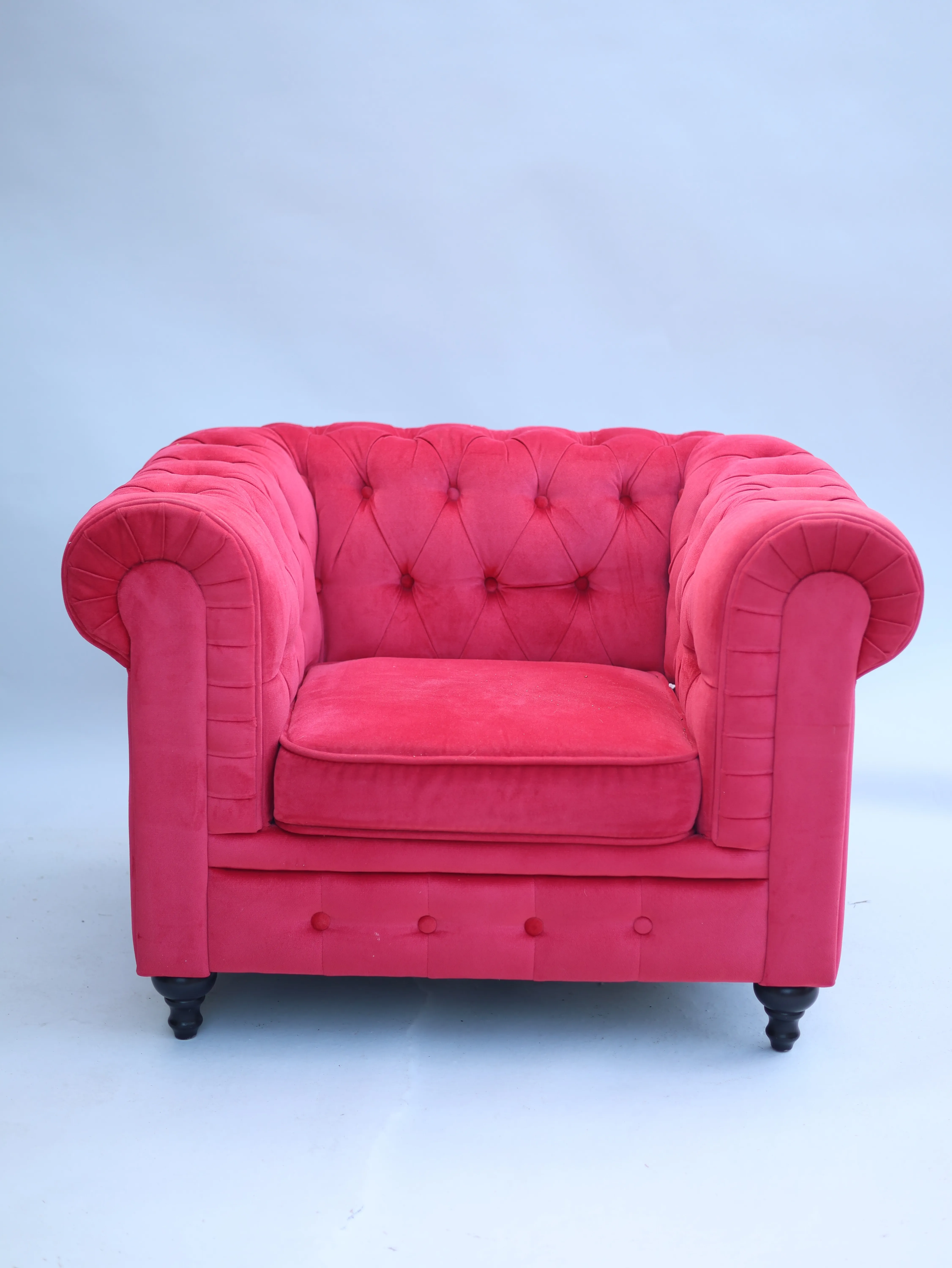 Catherine Chair - Red Velvet Tufted Chair