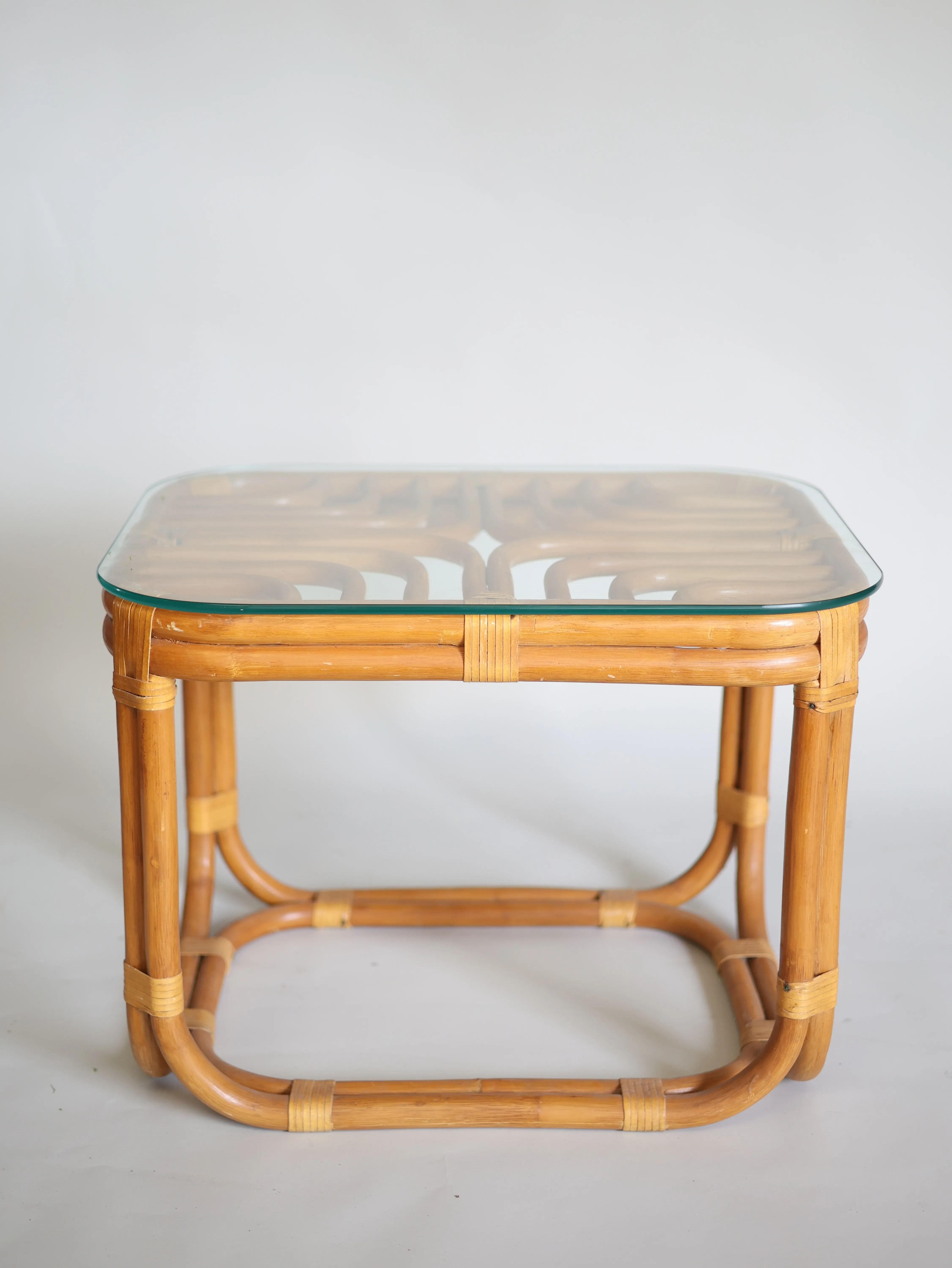 Rattan Glass Side Table