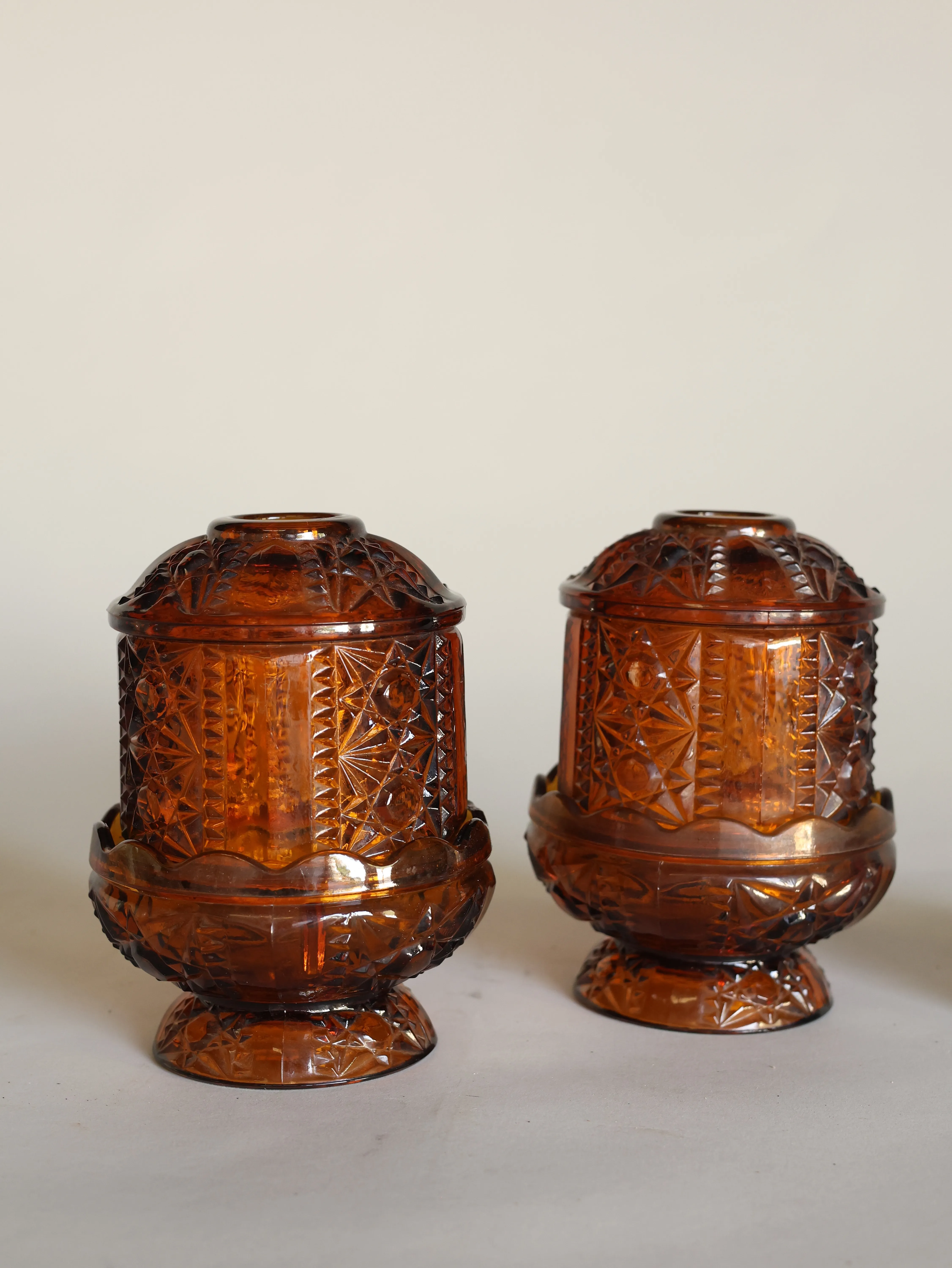 Vintage amber glass votive candle holder