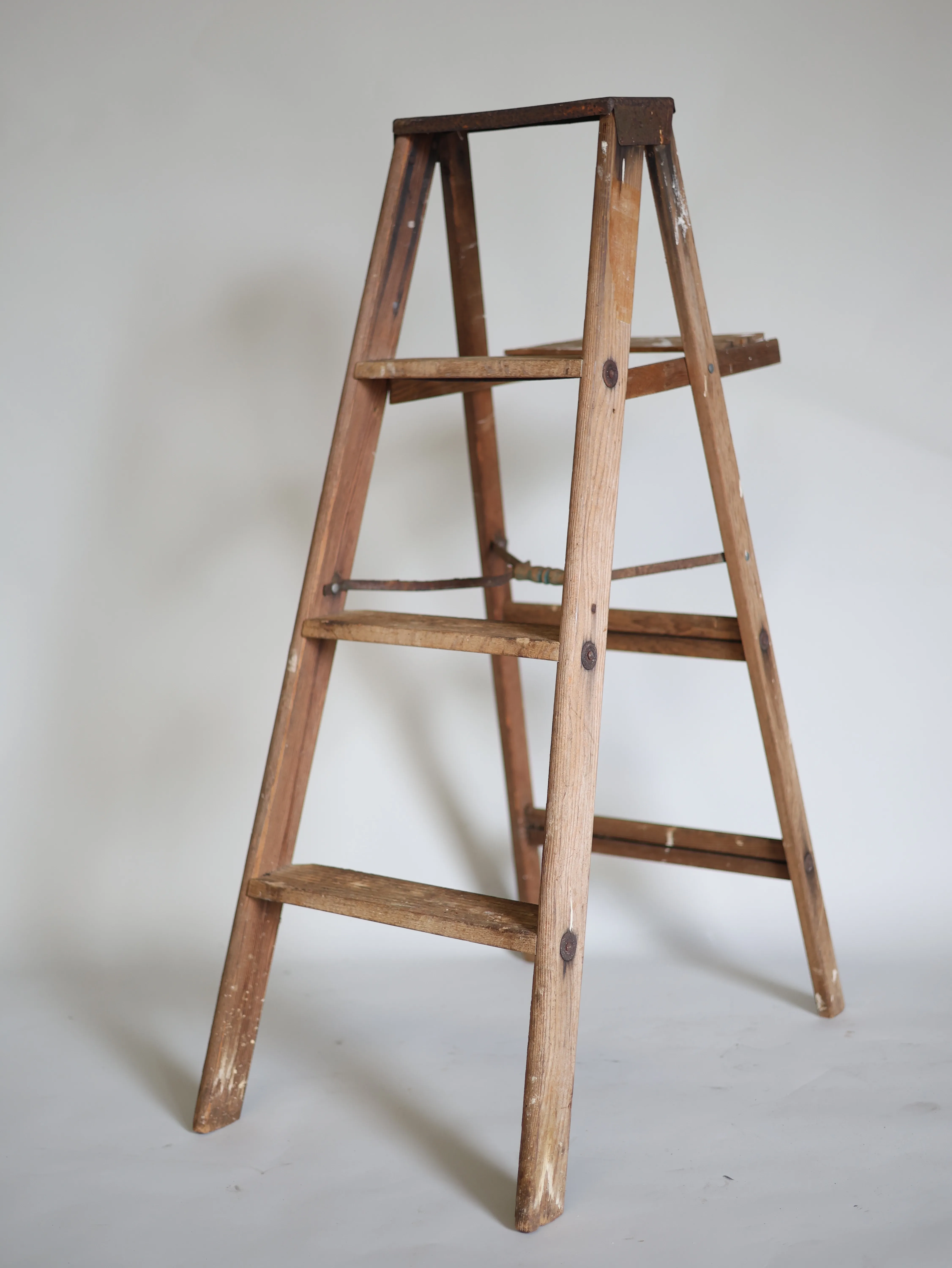 Three step wooden ladder