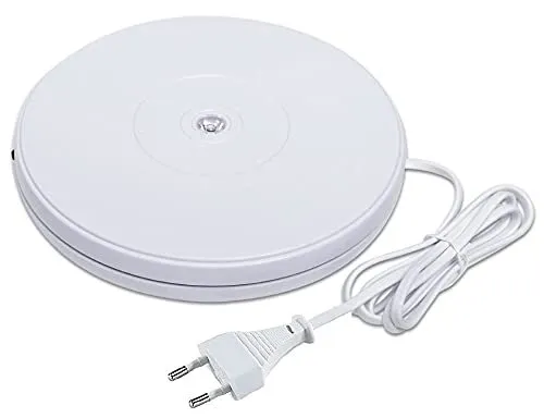 Powerpak NAL-250 25cm Plastic Electric Motorized Turntable Rotating Display Stand with LED (White) | Payload 25kg