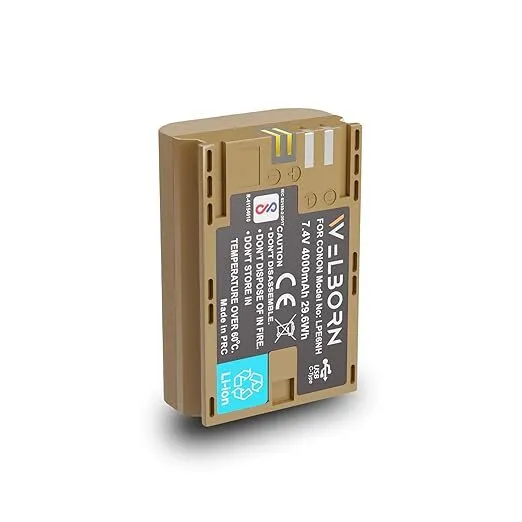 Welborn Jumbo LP-E6N (4000 mAh) Platinum Lithium-ion Battery with C Type USB Charging Port 