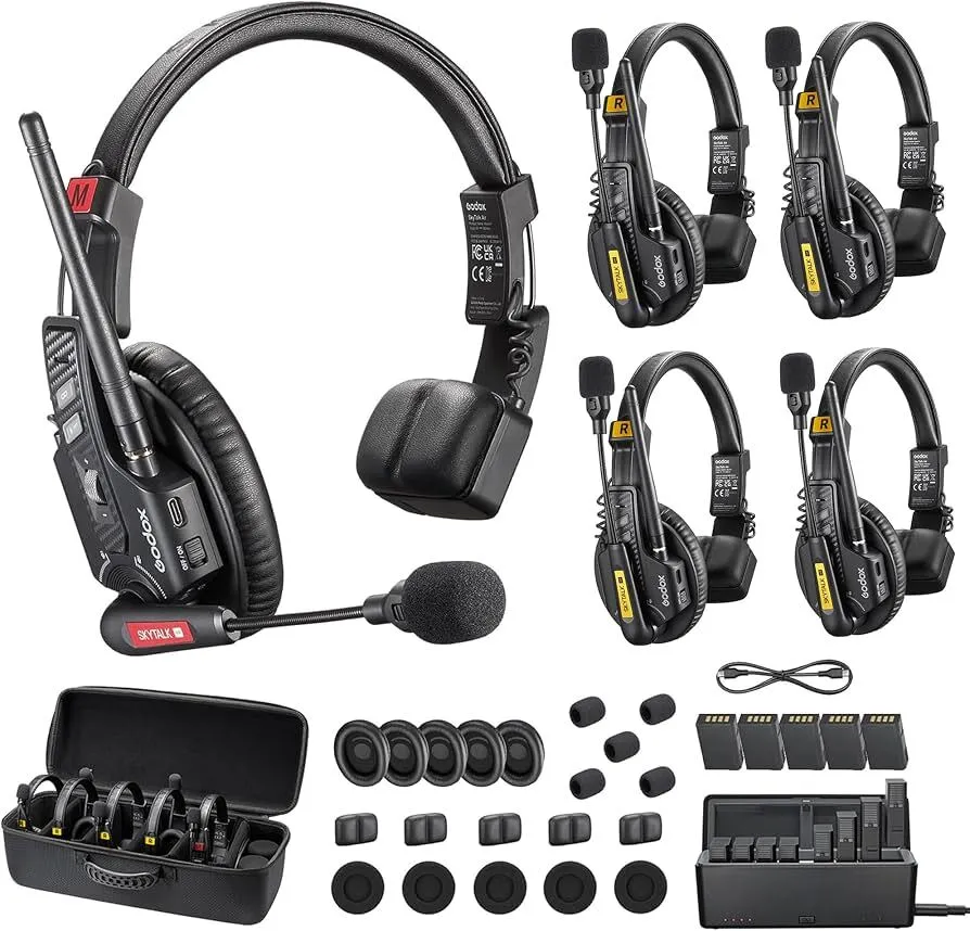 Godox SkyTalk Air 5S 5-Person Full-Duplex Wireless Intercom Headset System (2.4 GHz) ( BUNDLE )