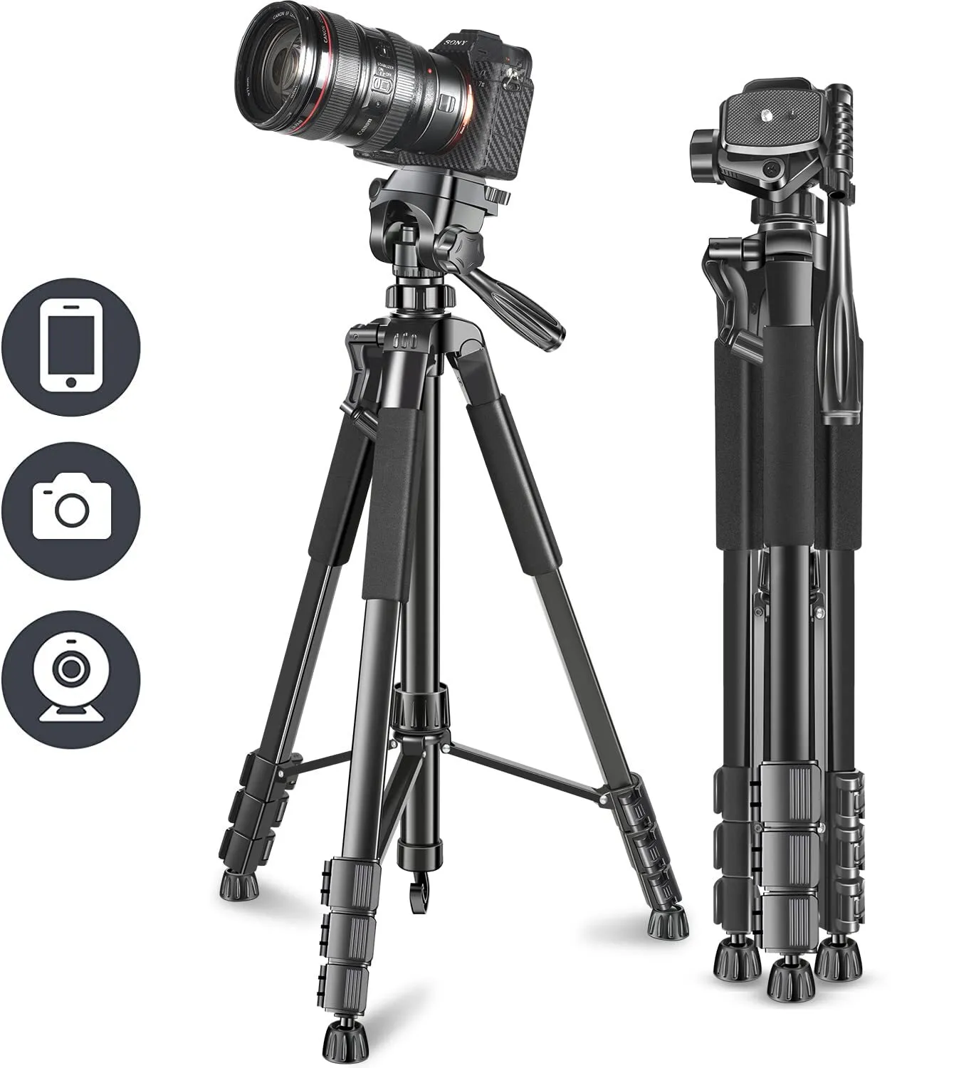 Adofys 70” Aluminium Camera Tripod with Travel Bag and Phone Holder