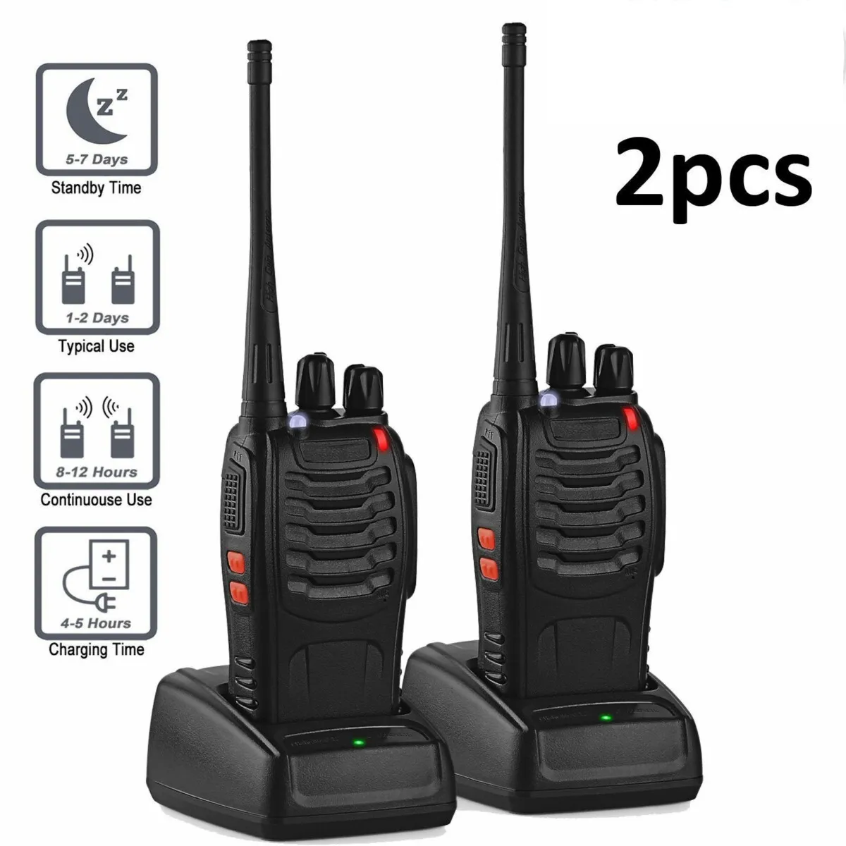BaoFeng Long Range Radios UHF 400-470Mhz 16 Channels 1500mAh Li-ion Rechargeable Battery Earpiece SPY BF-888S Walkie Talkies for Adults (Black)