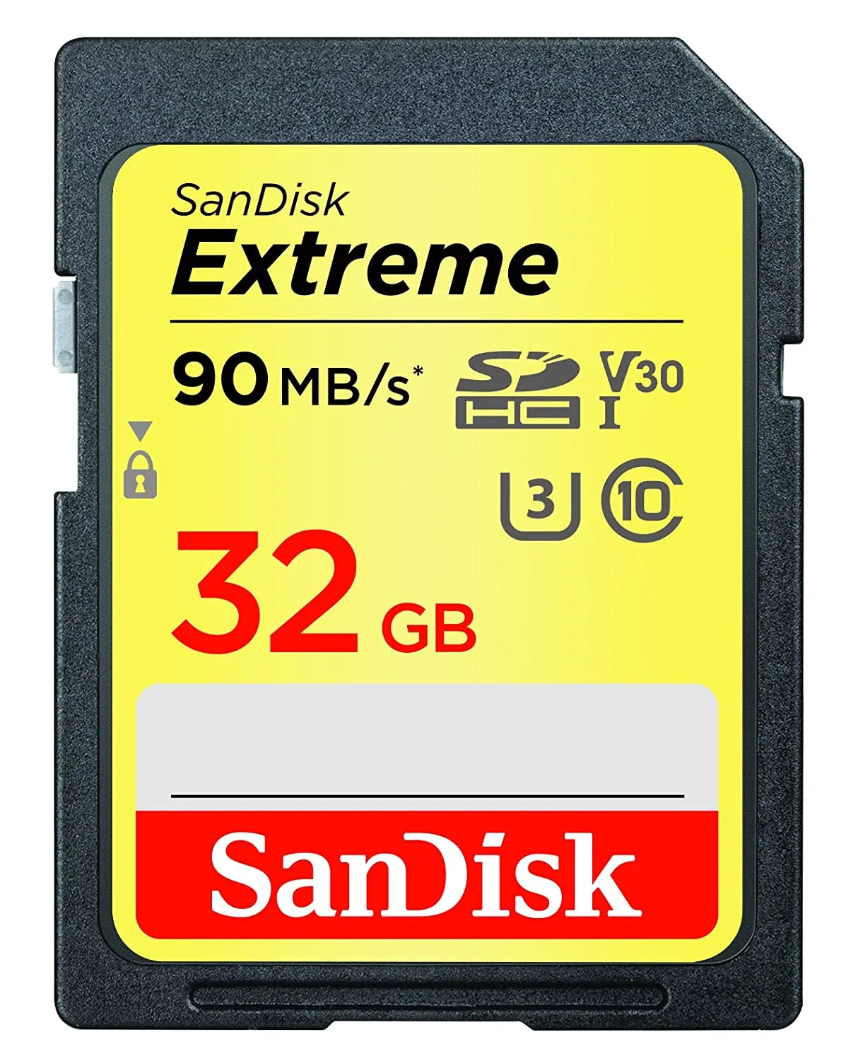 SanDisk 32GB Extreme SDHC, SDXVE, V30, U3, C10, UHS-I, 90MB/s R, 40MB/s W, for 4K Video