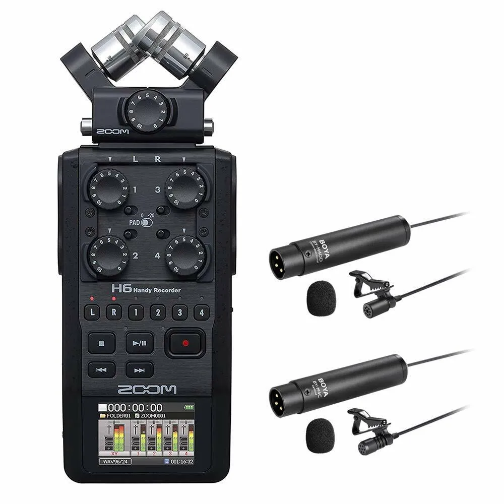 Zoom H6 All Black 6-Input / 6-Track Portable Handy Recorder with Single Mic Capsule (Black)