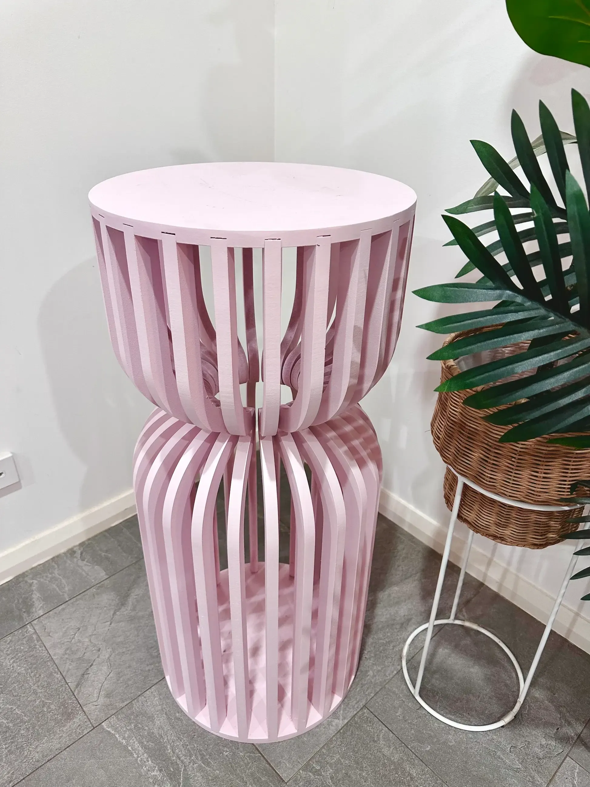 Acrylic Pink Slatted Plinth Hire