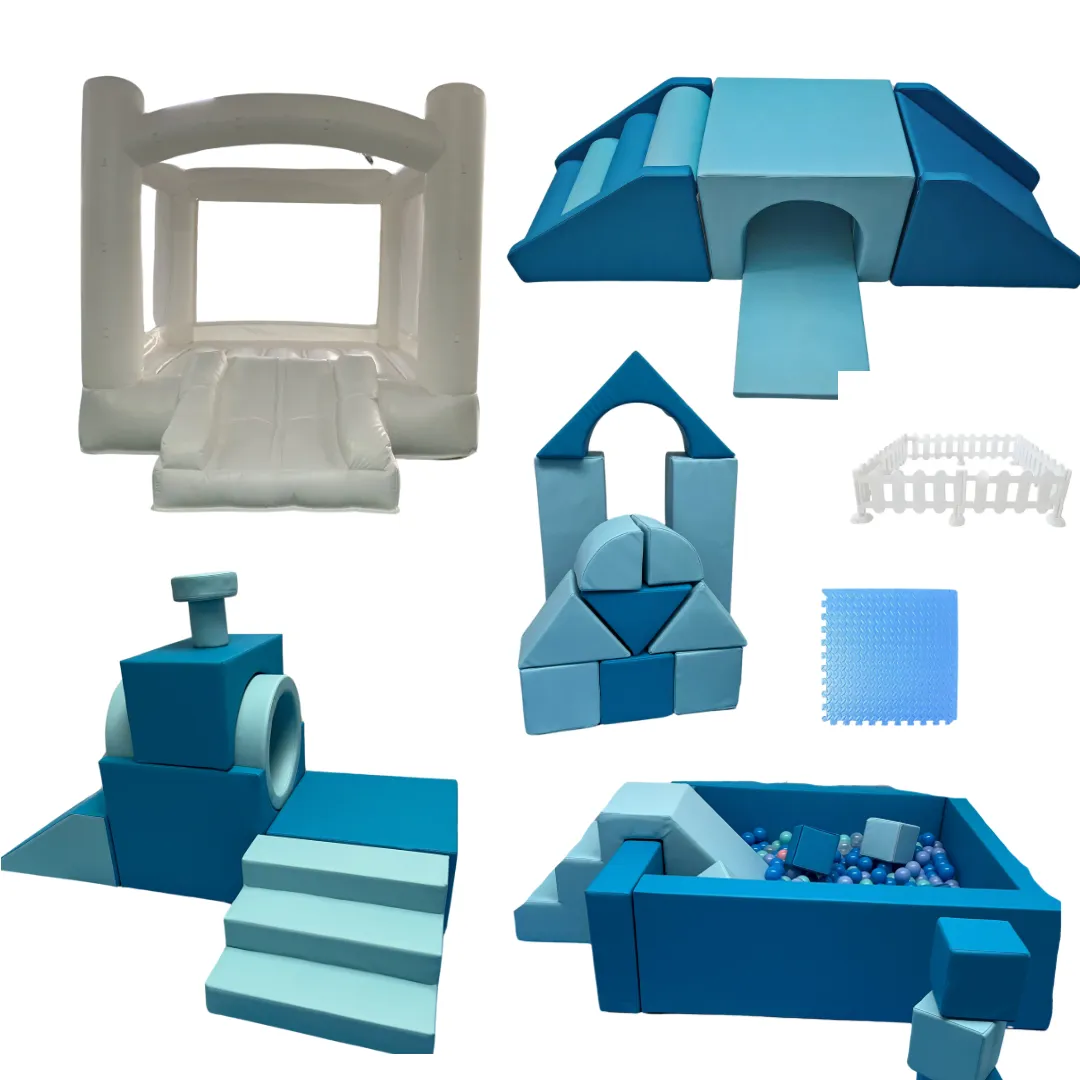 Luxury Blue Soft Play set with 8ft*8ft Bouncy Castle