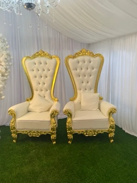 2 x Throne Chair Package deal (Gold and white)