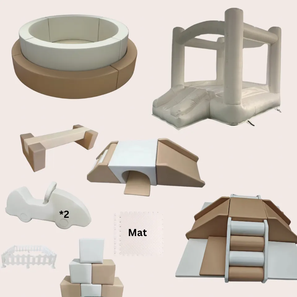 Full Set Beige and White Softplay Package with Bouncy Castle