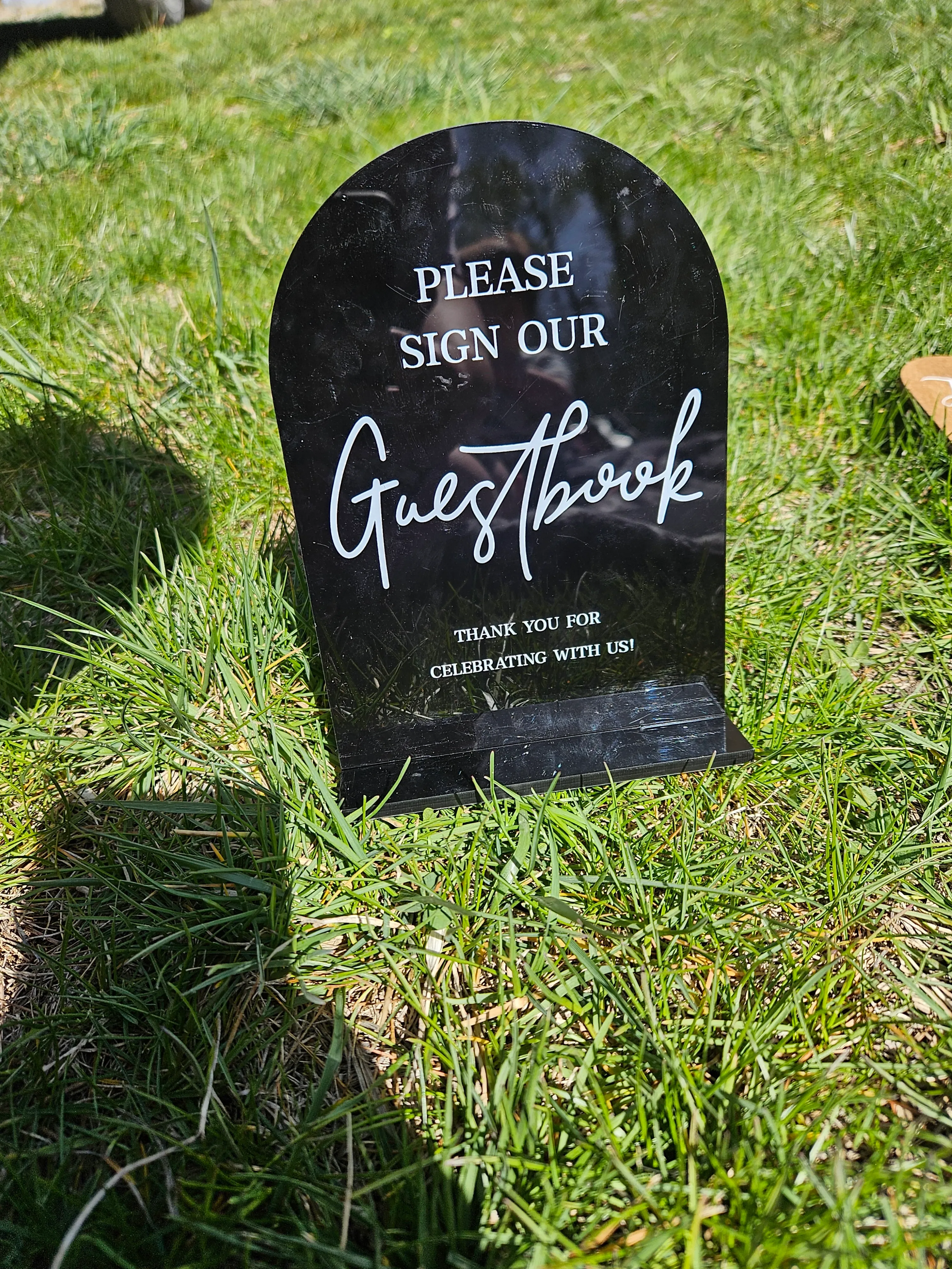 Sign our guestbook black acrylic sign