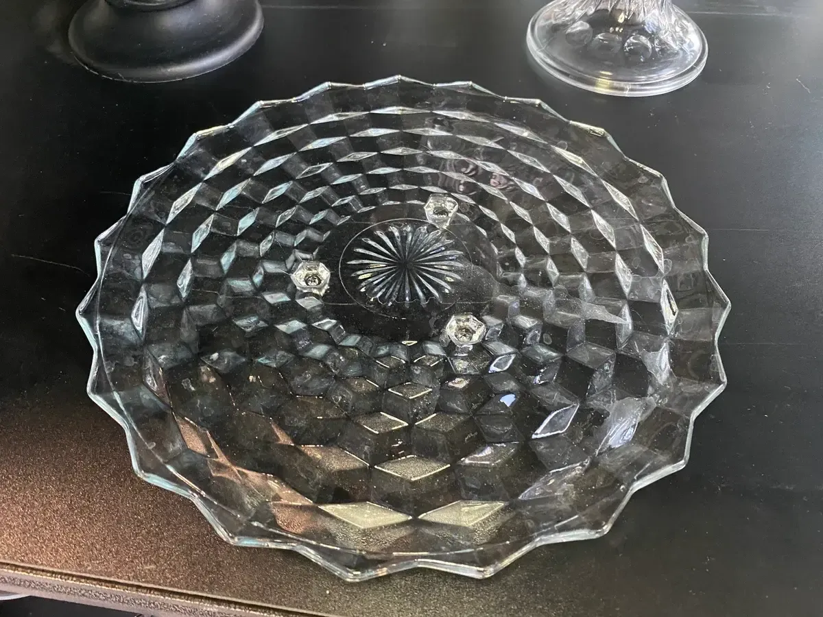 Cut glass cake plate clear platter