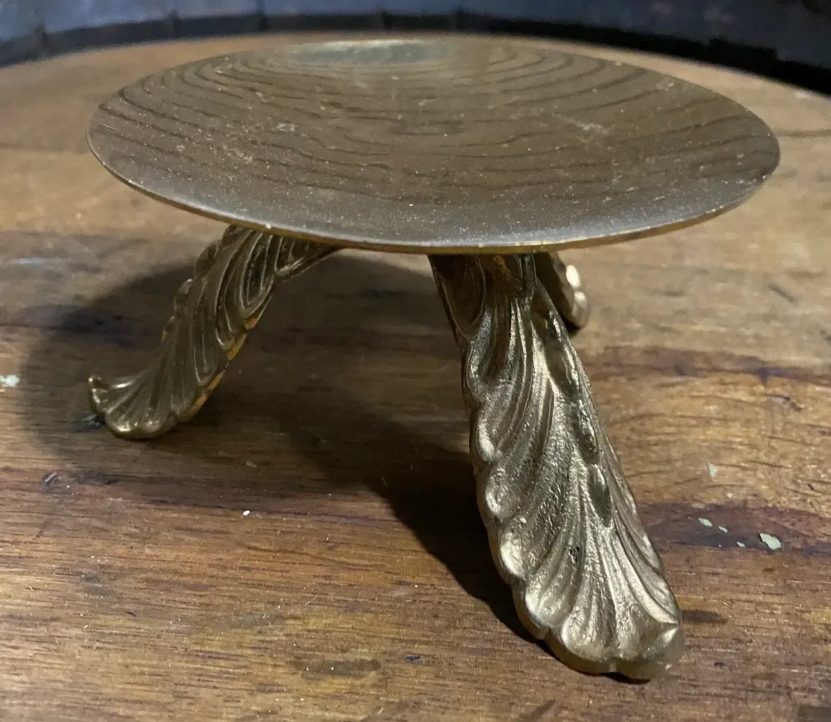 Brass tri feather candle holder