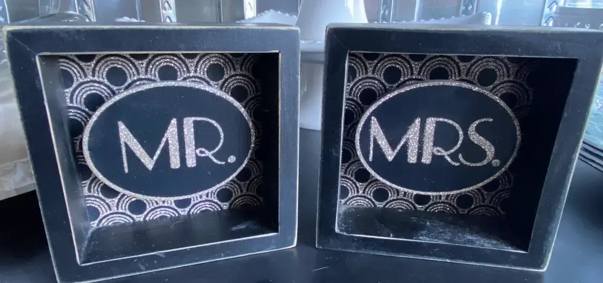 Mr and mrs black and gold blocks