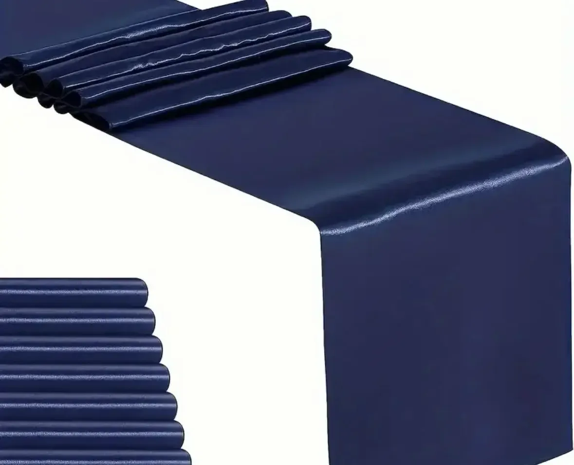 Navy satin table runner