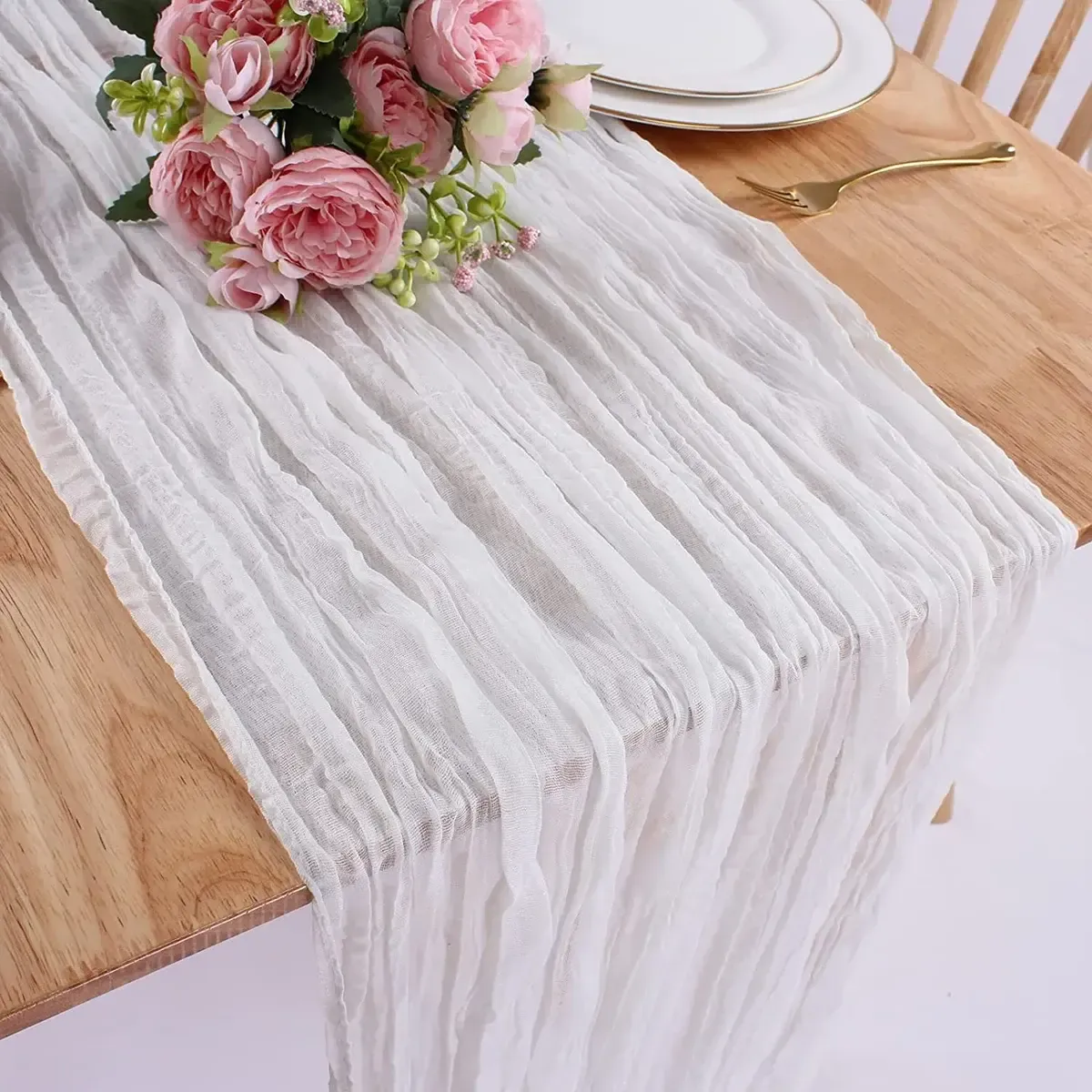 White gauze table runner